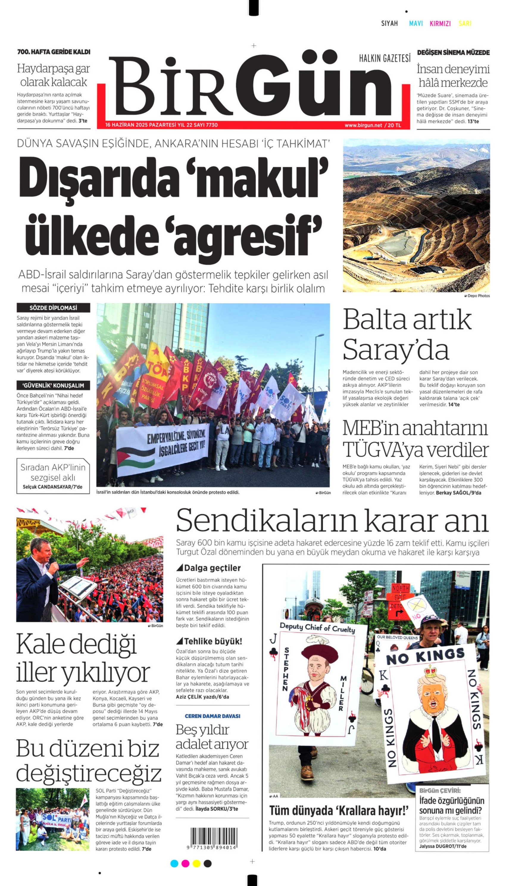 16 Haziran 2025 gazete manşetleri