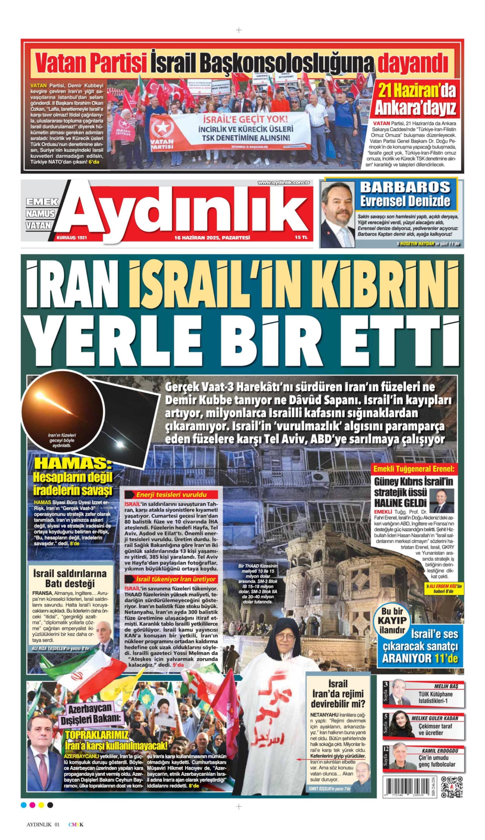 16 Haziran 2025 gazete manşetleri