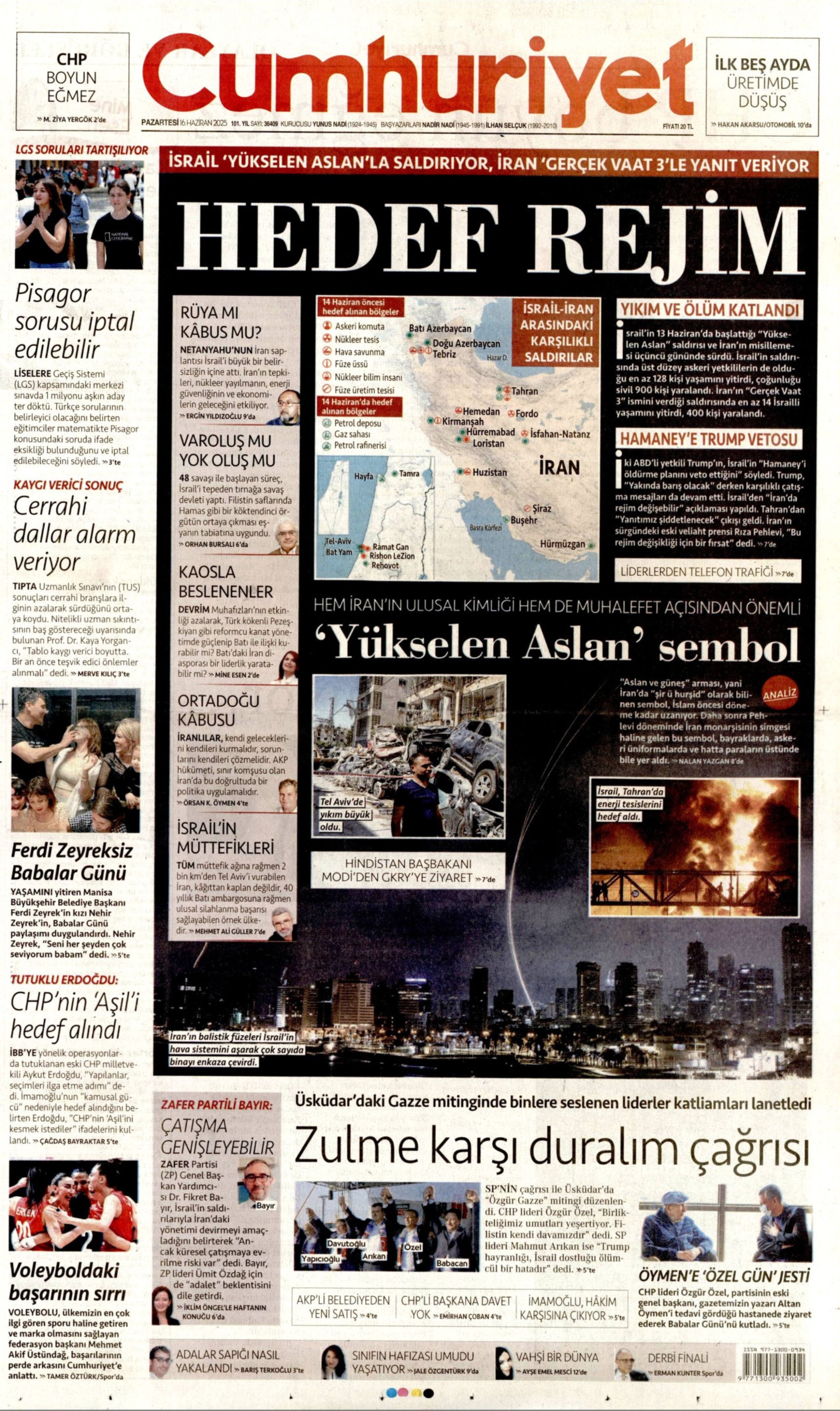 16 Haziran 2025 gazete manşetleri