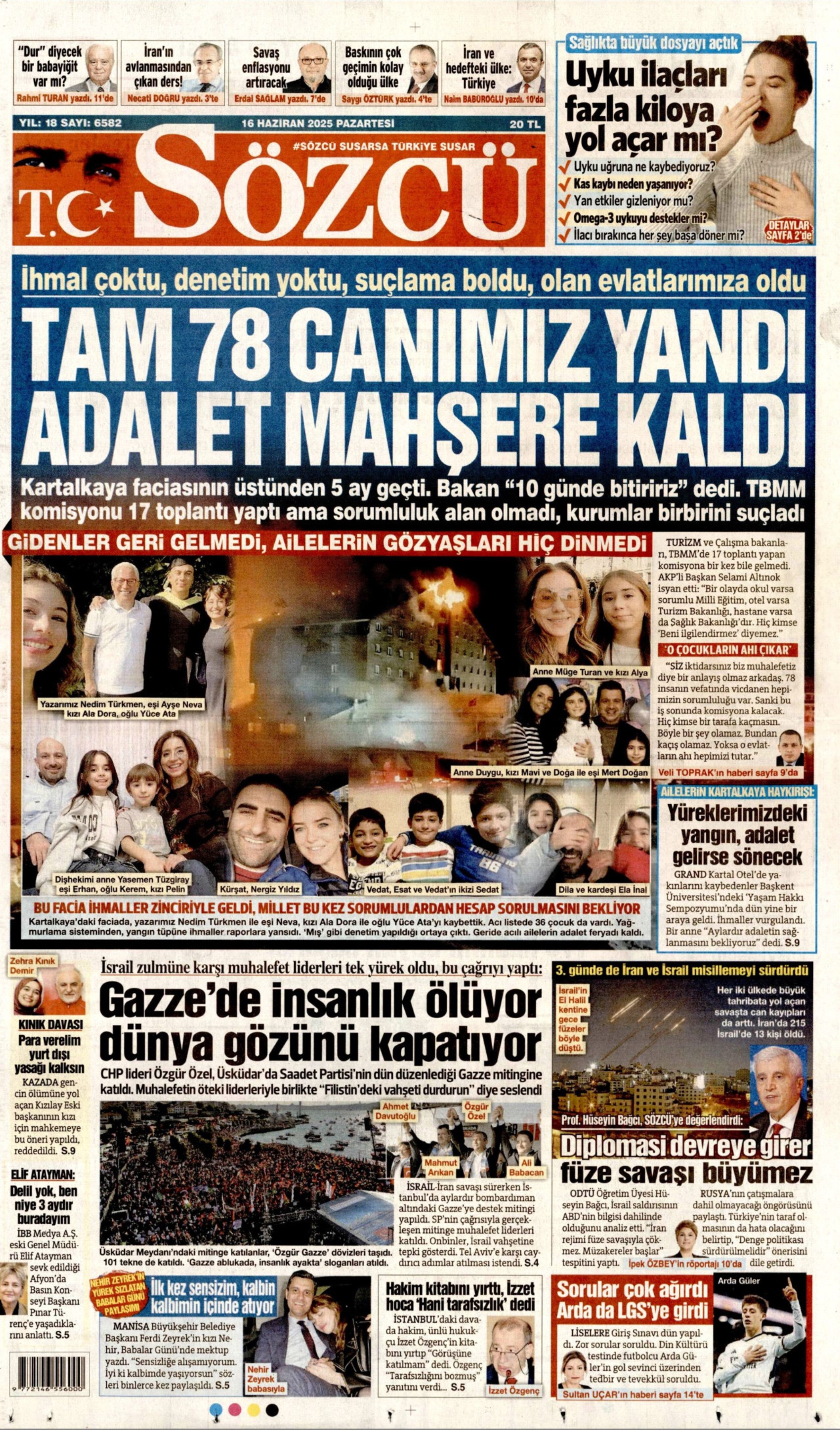 16 Haziran 2025 gazete manşetleri