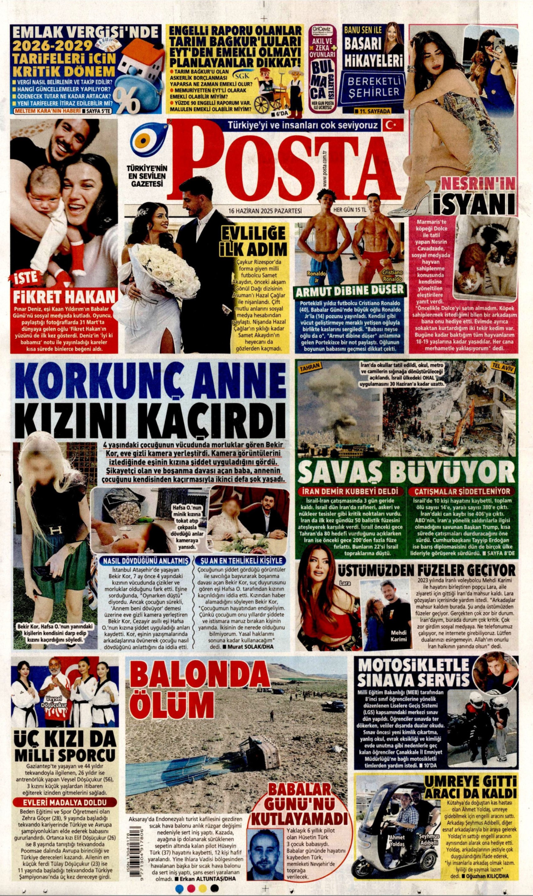 16 Haziran 2025 gazete manşetleri