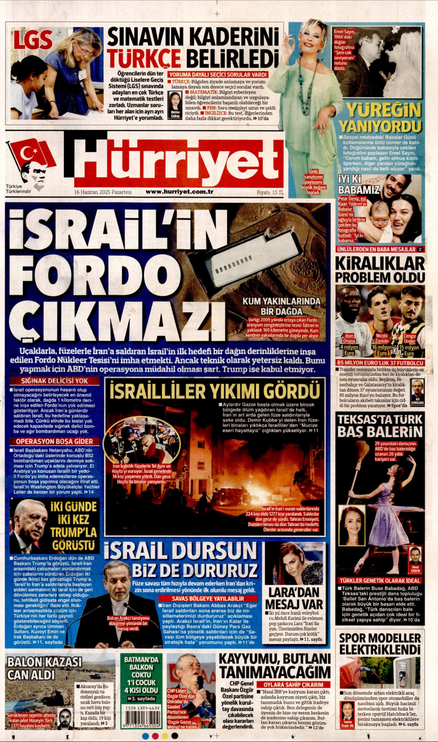 16 Haziran 2025 gazete manşetleri