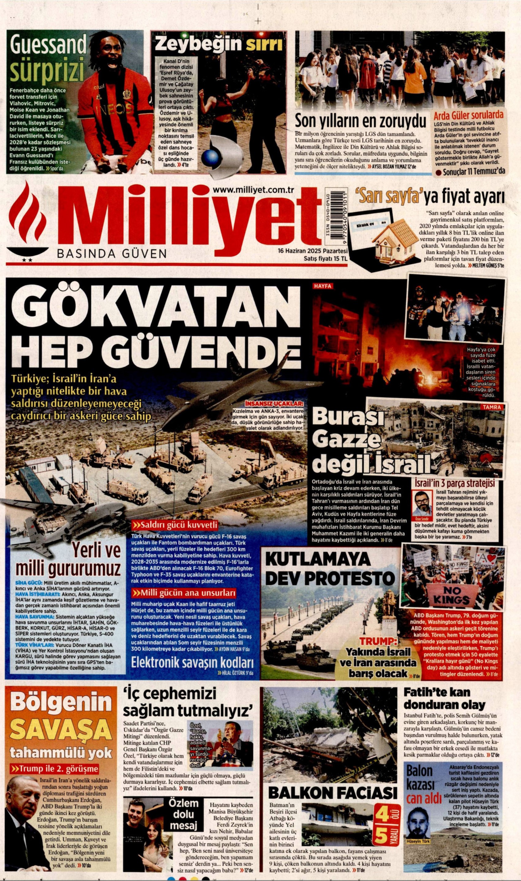16 Haziran 2025 gazete manşetleri