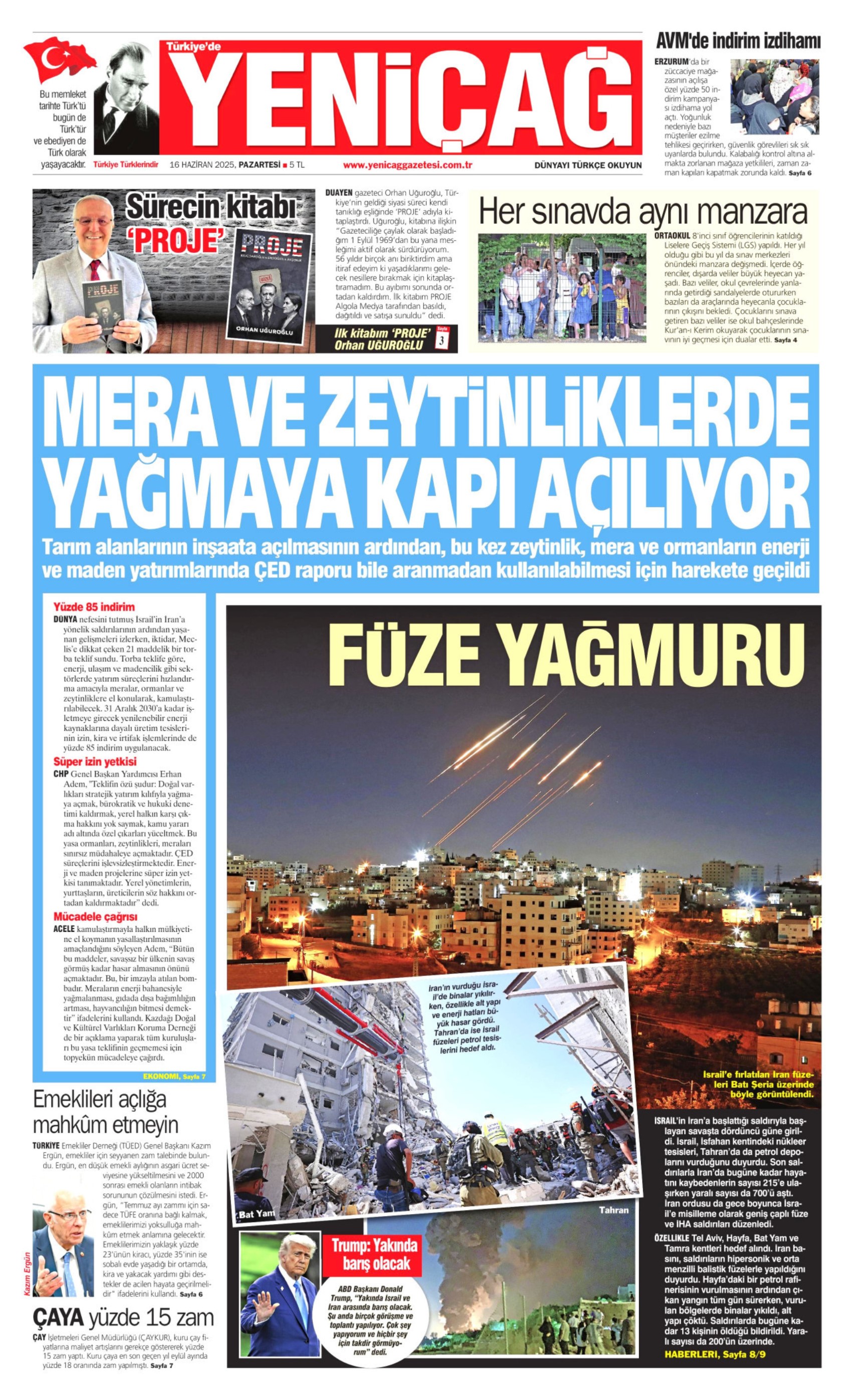 16 Haziran 2025 gazete manşetleri