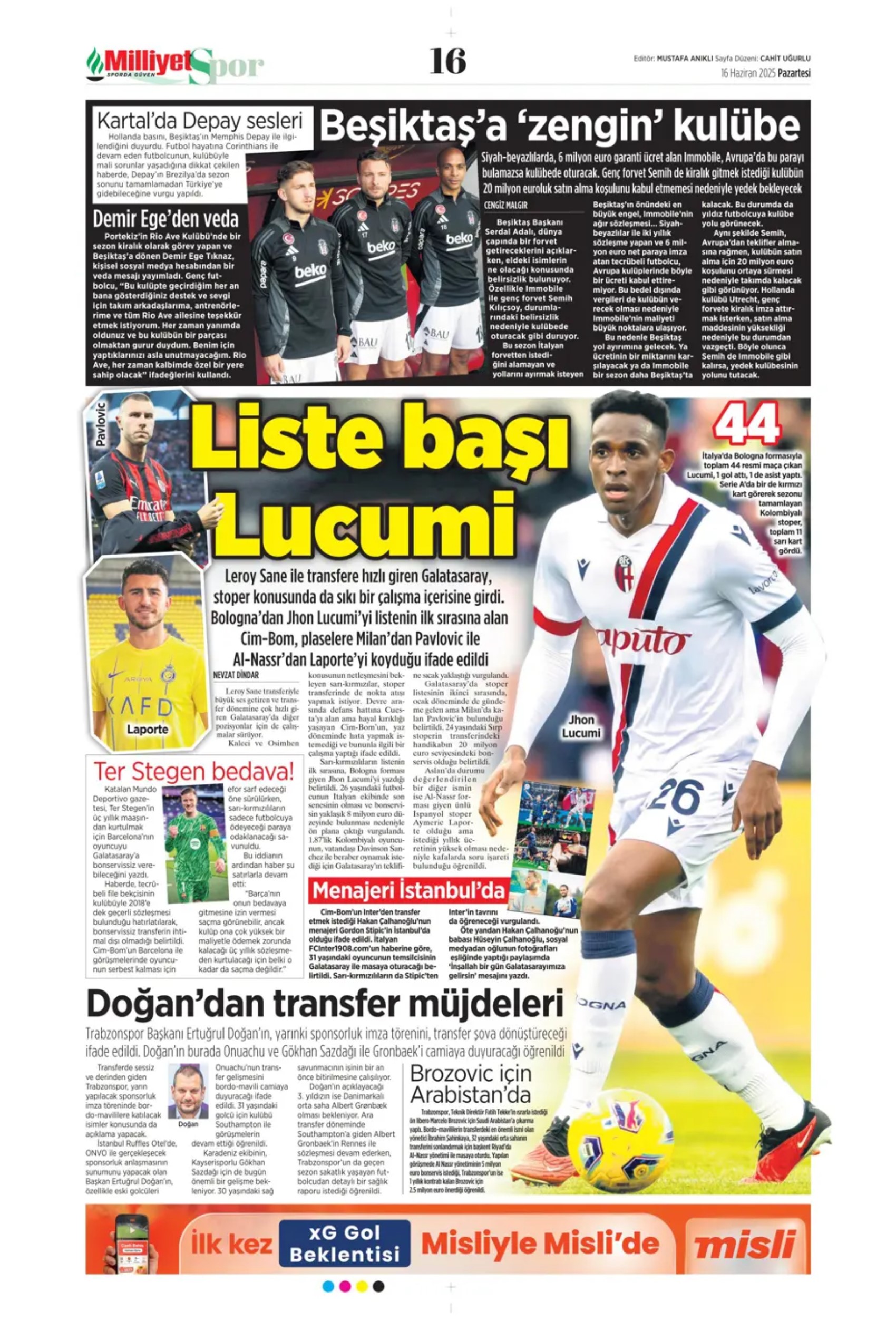 Sporda günün manşetleri: Galatasaray Osimhen'in alternatifini buldu