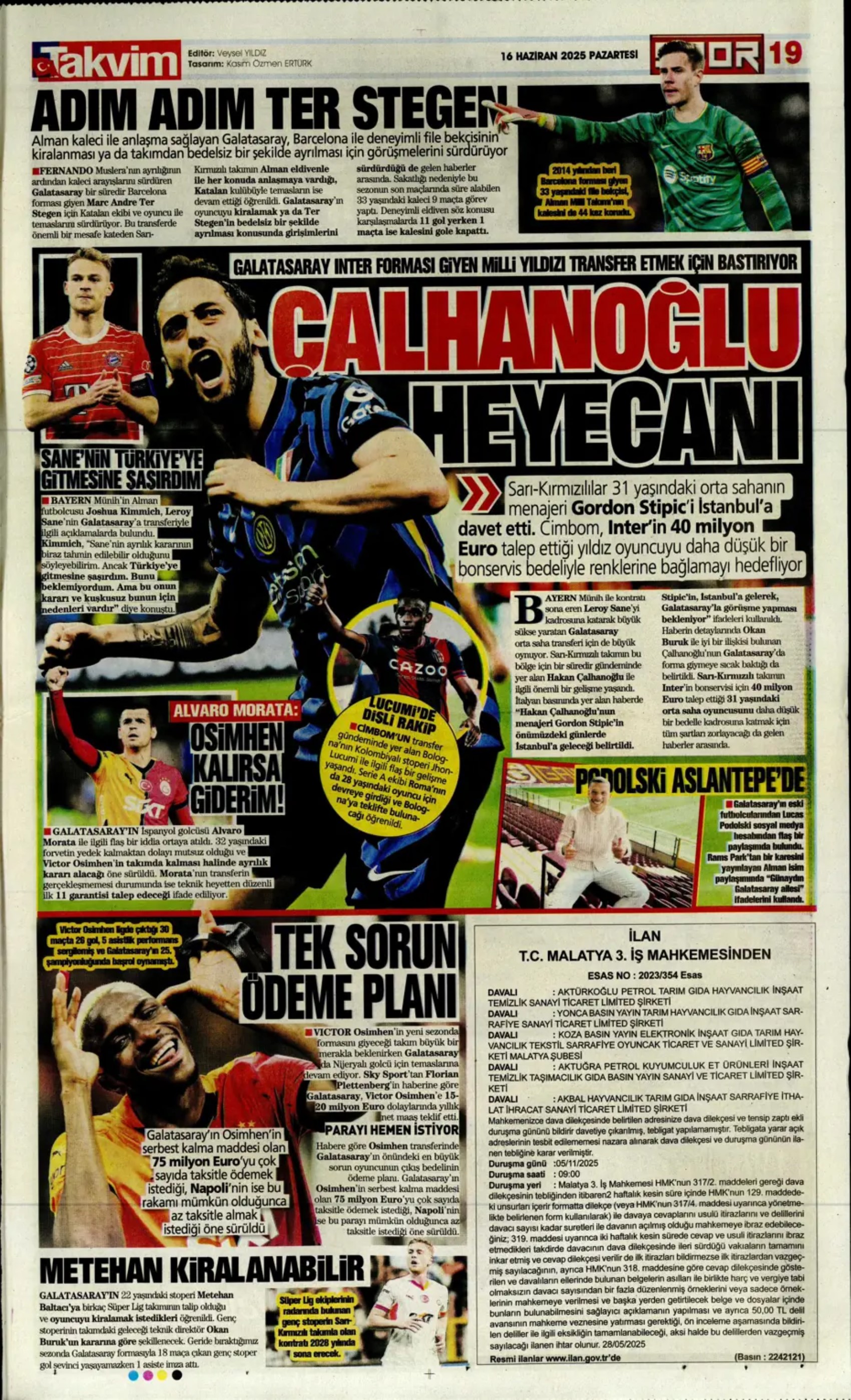 Sporda günün manşetleri: Galatasaray Osimhen'in alternatifini buldu