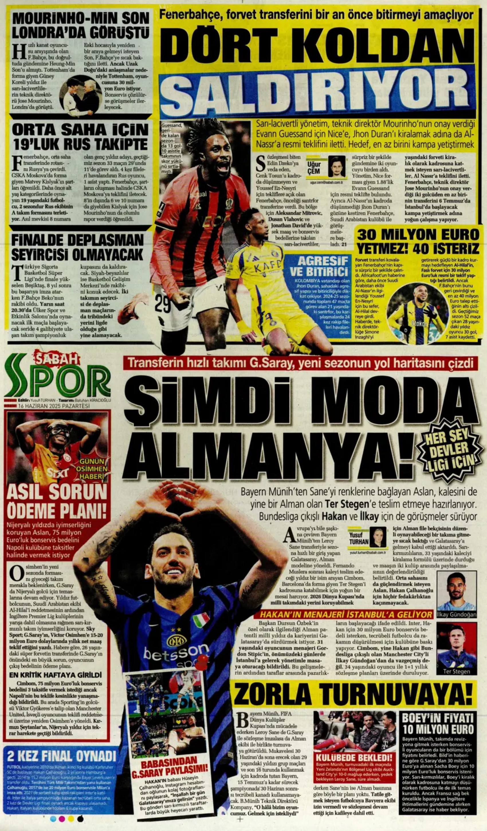 Sporda günün manşetleri: Galatasaray Osimhen'in alternatifini buldu