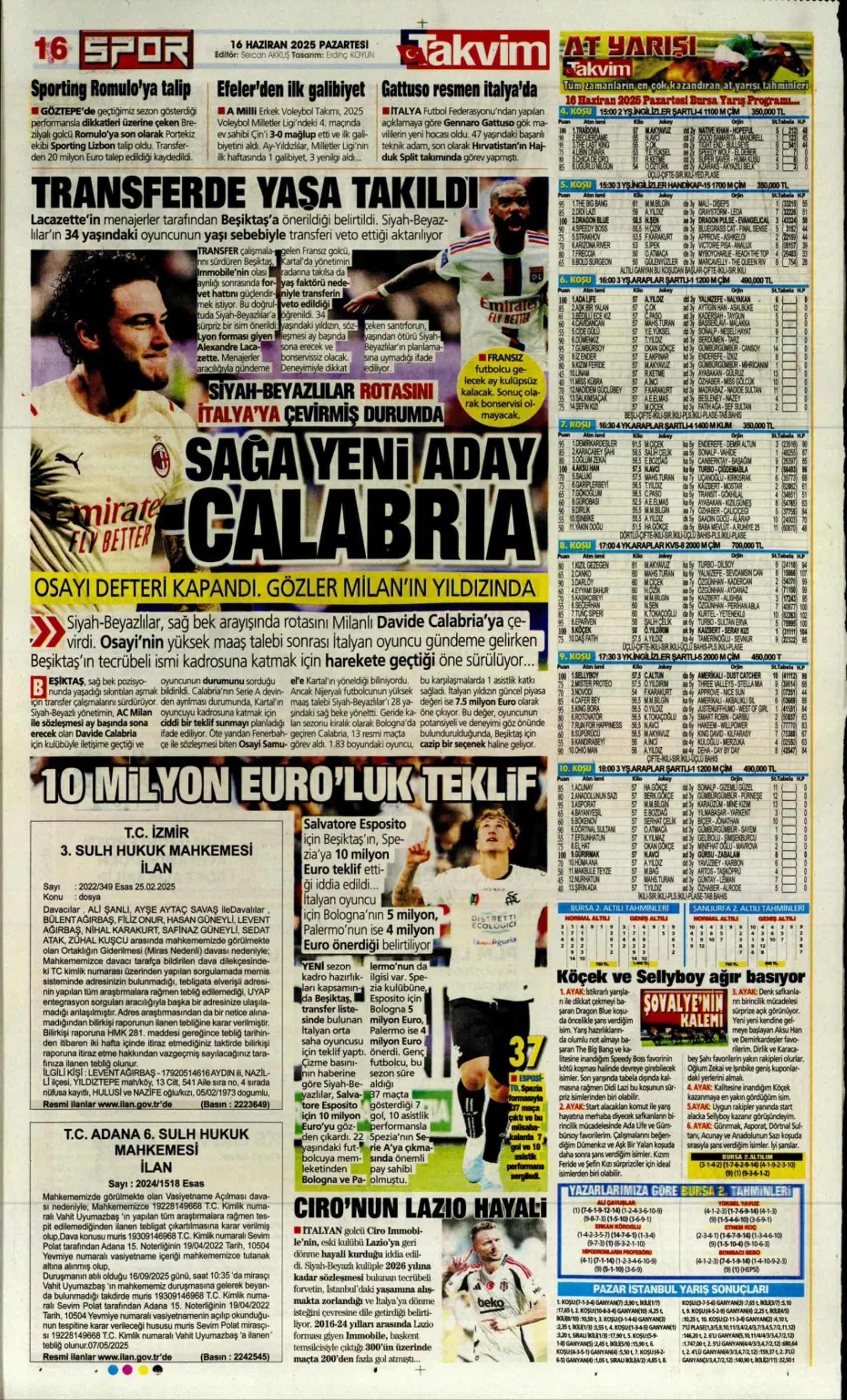 Sporda günün manşetleri: Galatasaray Osimhen'in alternatifini buldu