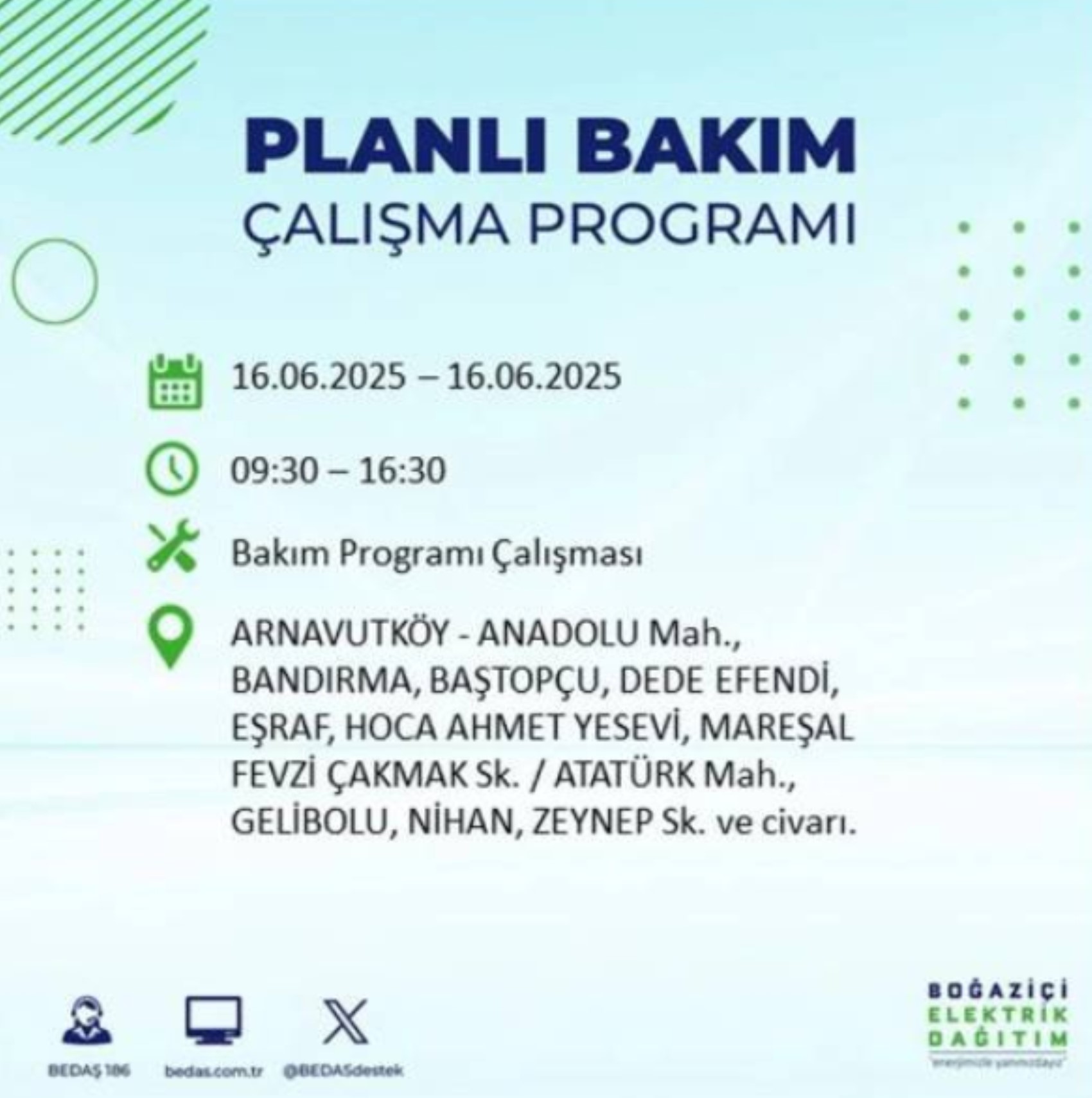 BEDAŞ paylaştı: İstanbul'da 16 Haziran Pazartesi günü elektrik kesintisi yaşanacak ilçeler