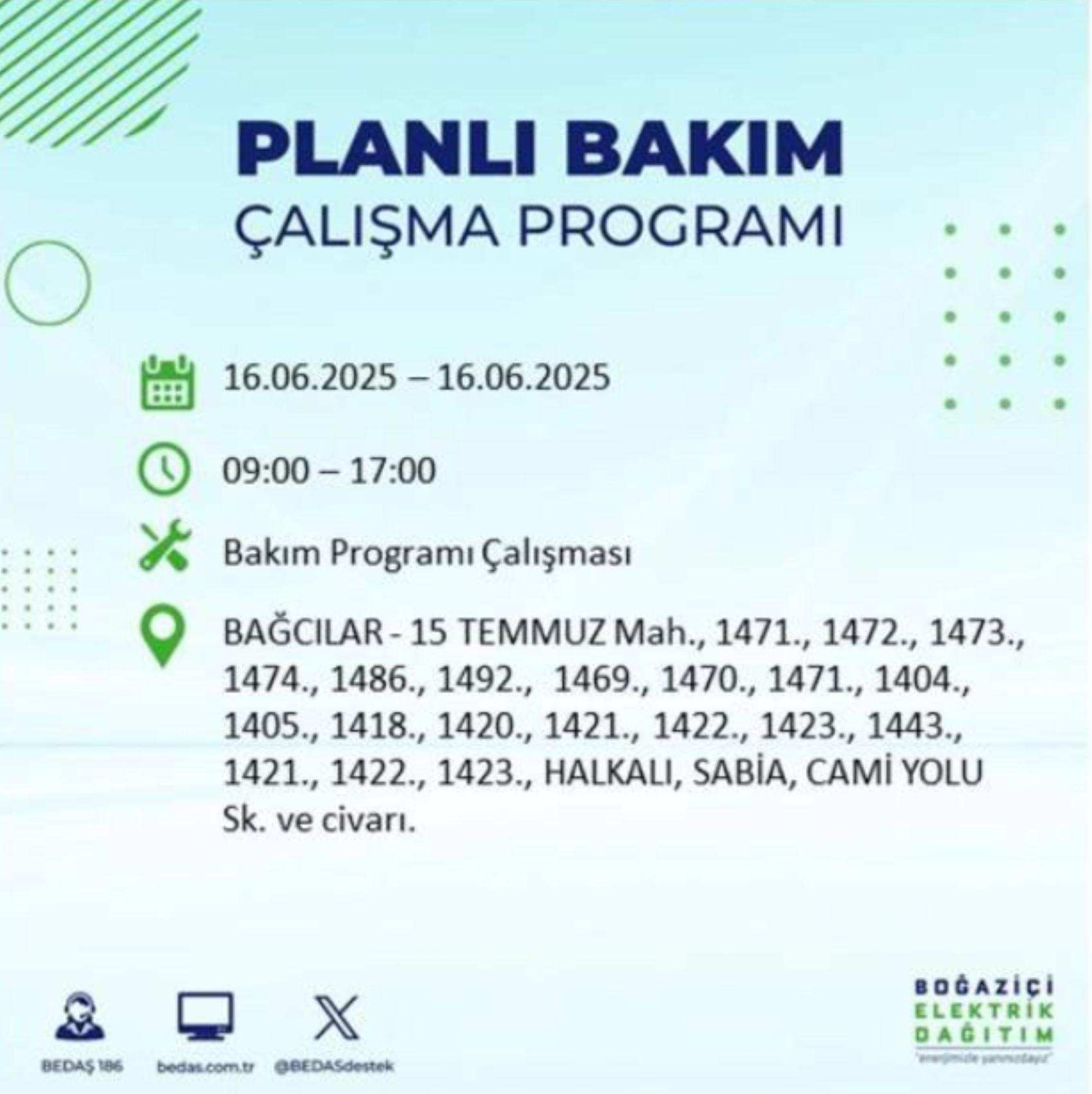 BEDAŞ paylaştı: İstanbul'da 16 Haziran Pazartesi günü elektrik kesintisi yaşanacak ilçeler