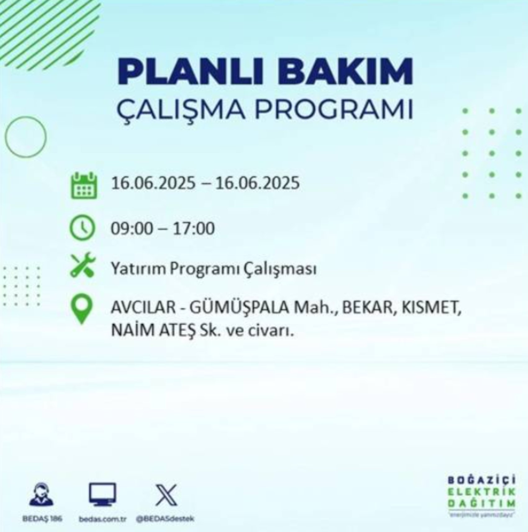 BEDAŞ paylaştı: İstanbul'da 16 Haziran Pazartesi günü elektrik kesintisi yaşanacak ilçeler