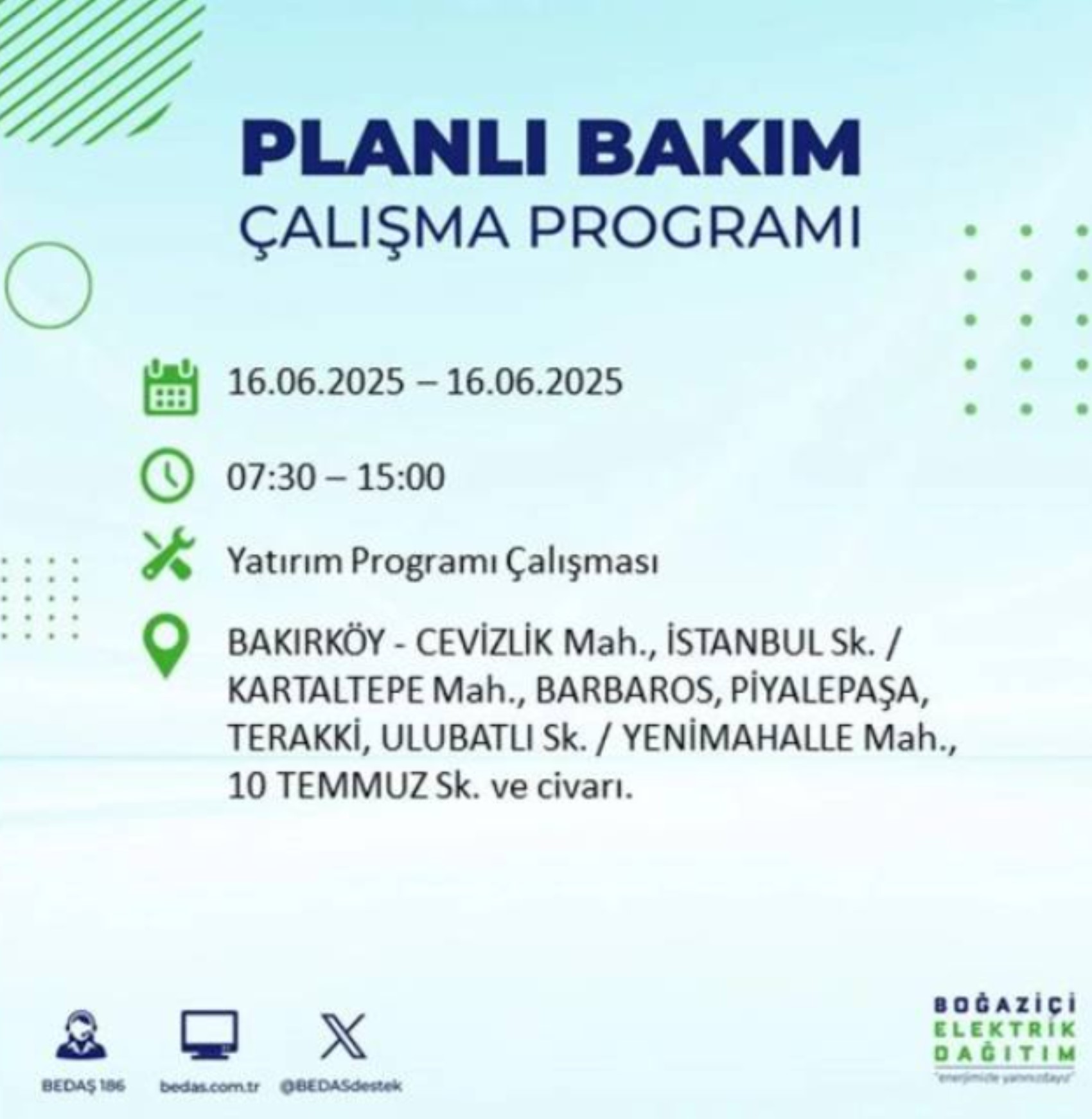 BEDAŞ paylaştı: İstanbul'da 16 Haziran Pazartesi günü elektrik kesintisi yaşanacak ilçeler