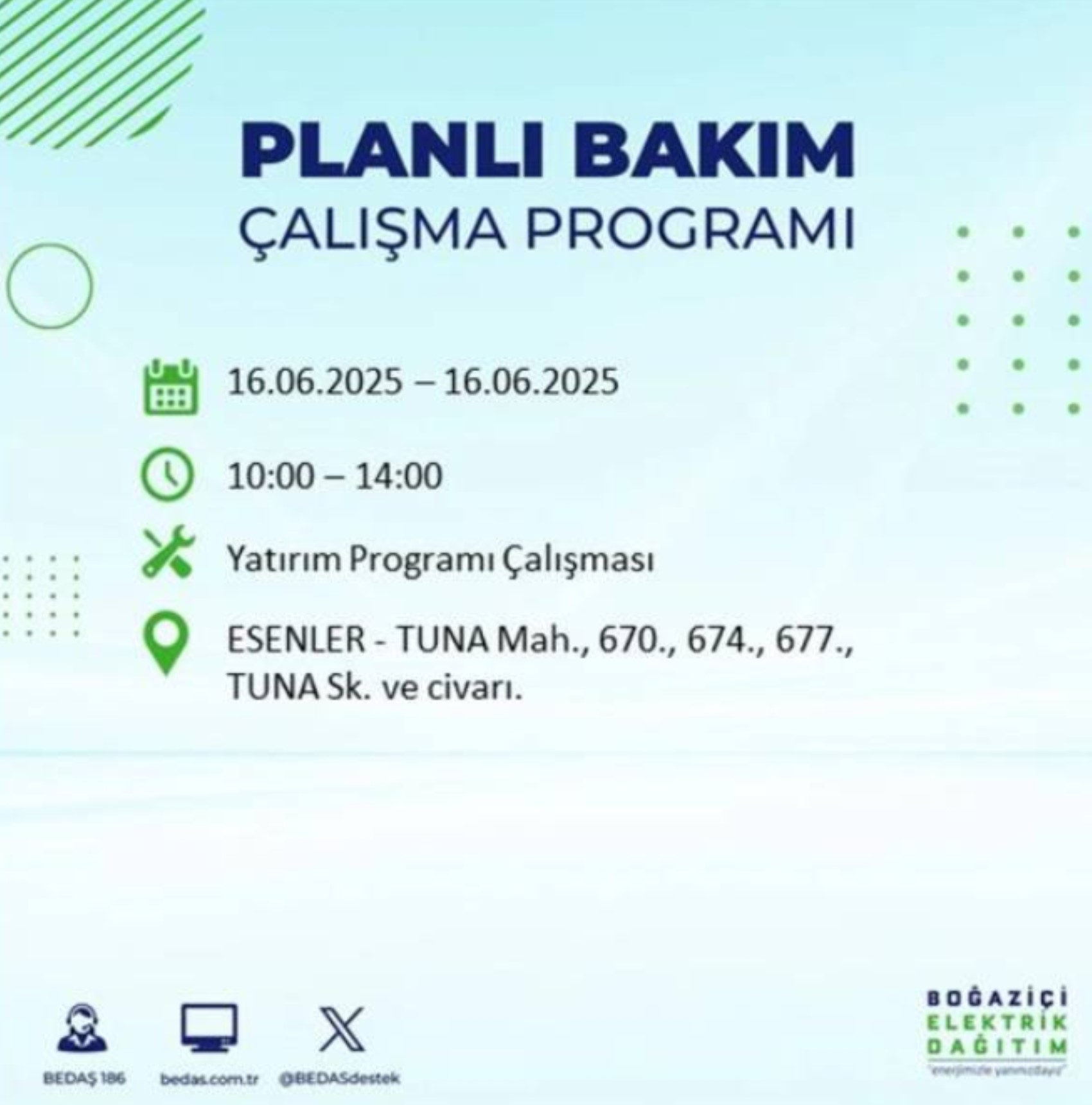 BEDAŞ paylaştı: İstanbul'da 16 Haziran Pazartesi günü elektrik kesintisi yaşanacak ilçeler