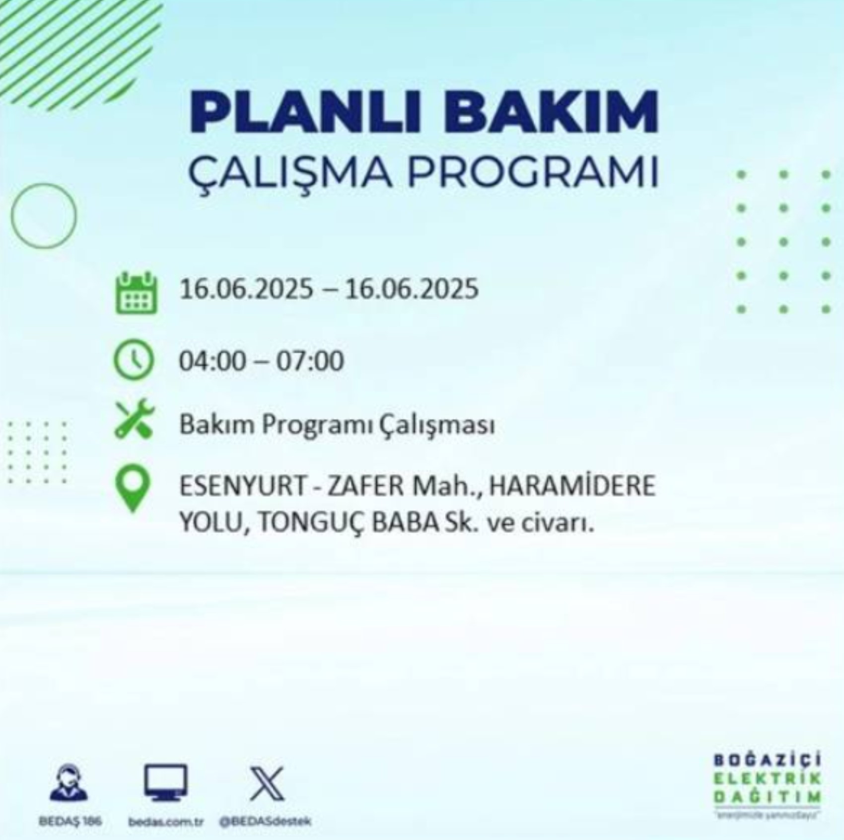 BEDAŞ paylaştı: İstanbul'da 16 Haziran Pazartesi günü elektrik kesintisi yaşanacak ilçeler