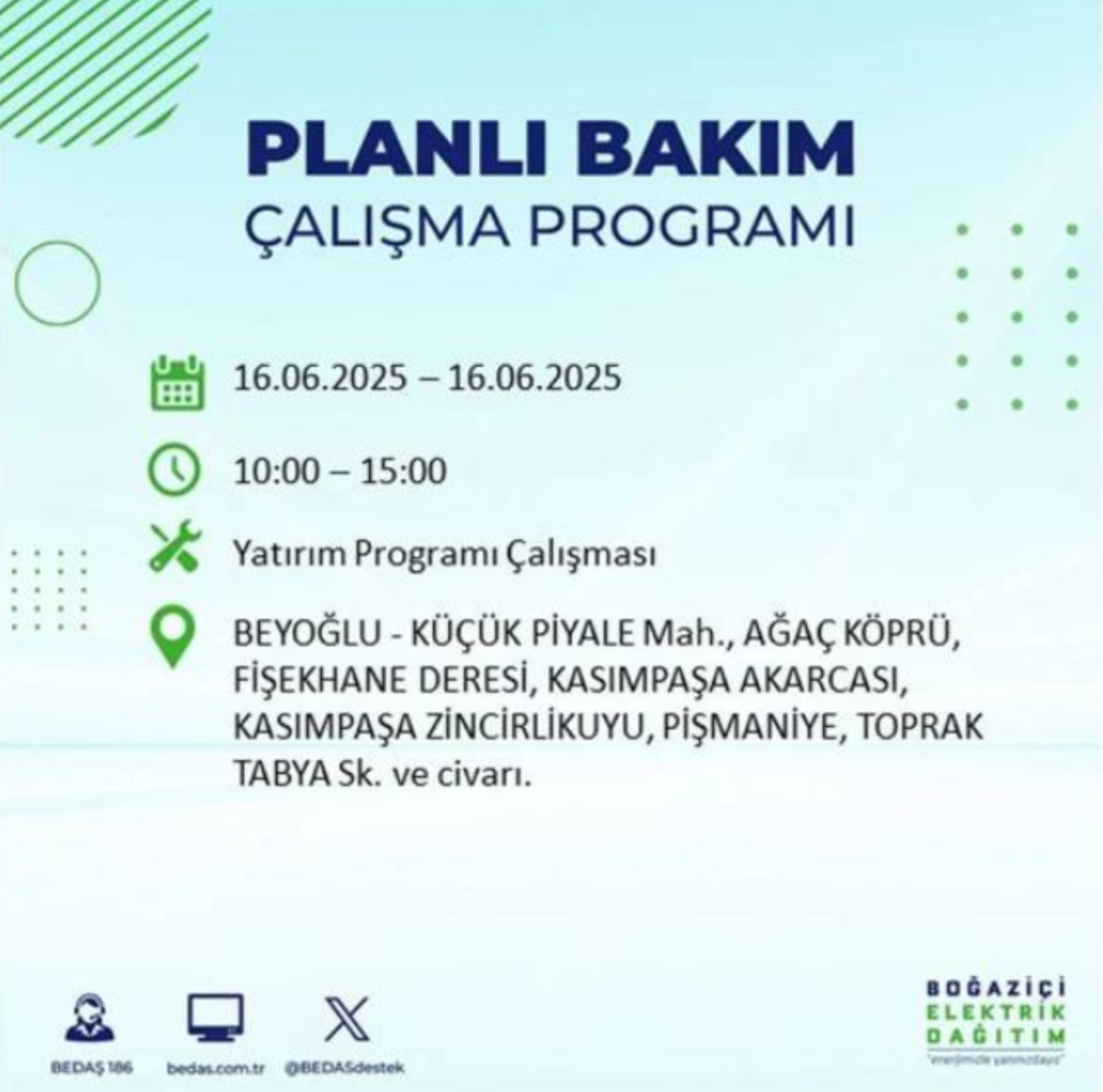 BEDAŞ paylaştı: İstanbul'da 16 Haziran Pazartesi günü elektrik kesintisi yaşanacak ilçeler