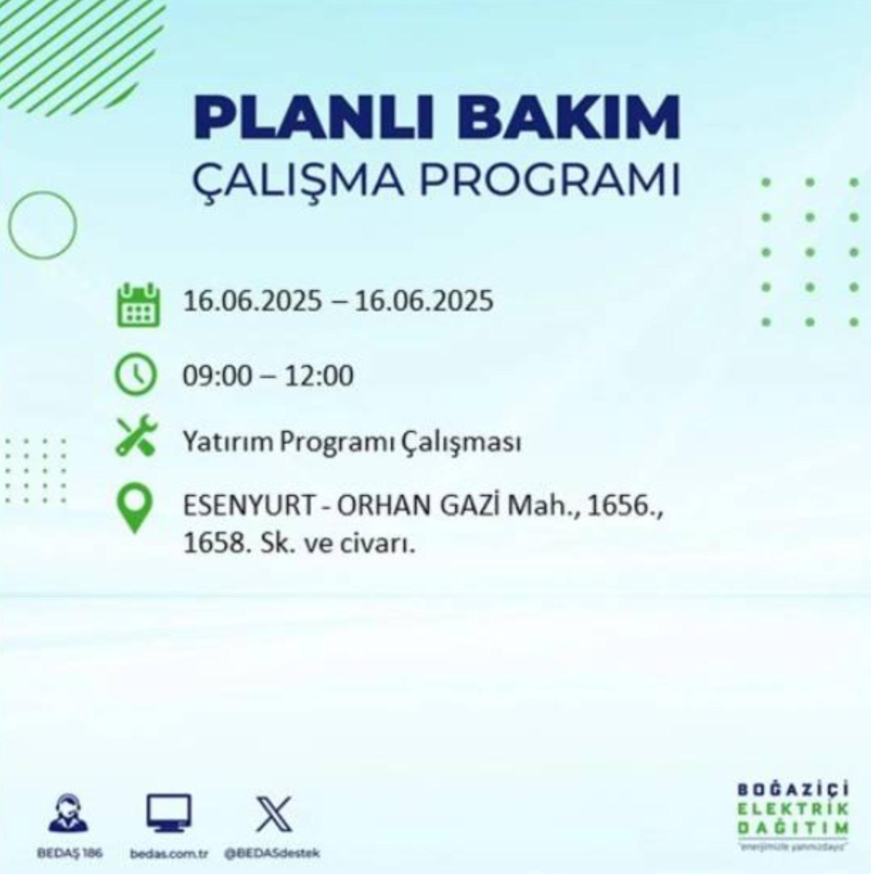 BEDAŞ paylaştı: İstanbul'da 16 Haziran Pazartesi günü elektrik kesintisi yaşanacak ilçeler