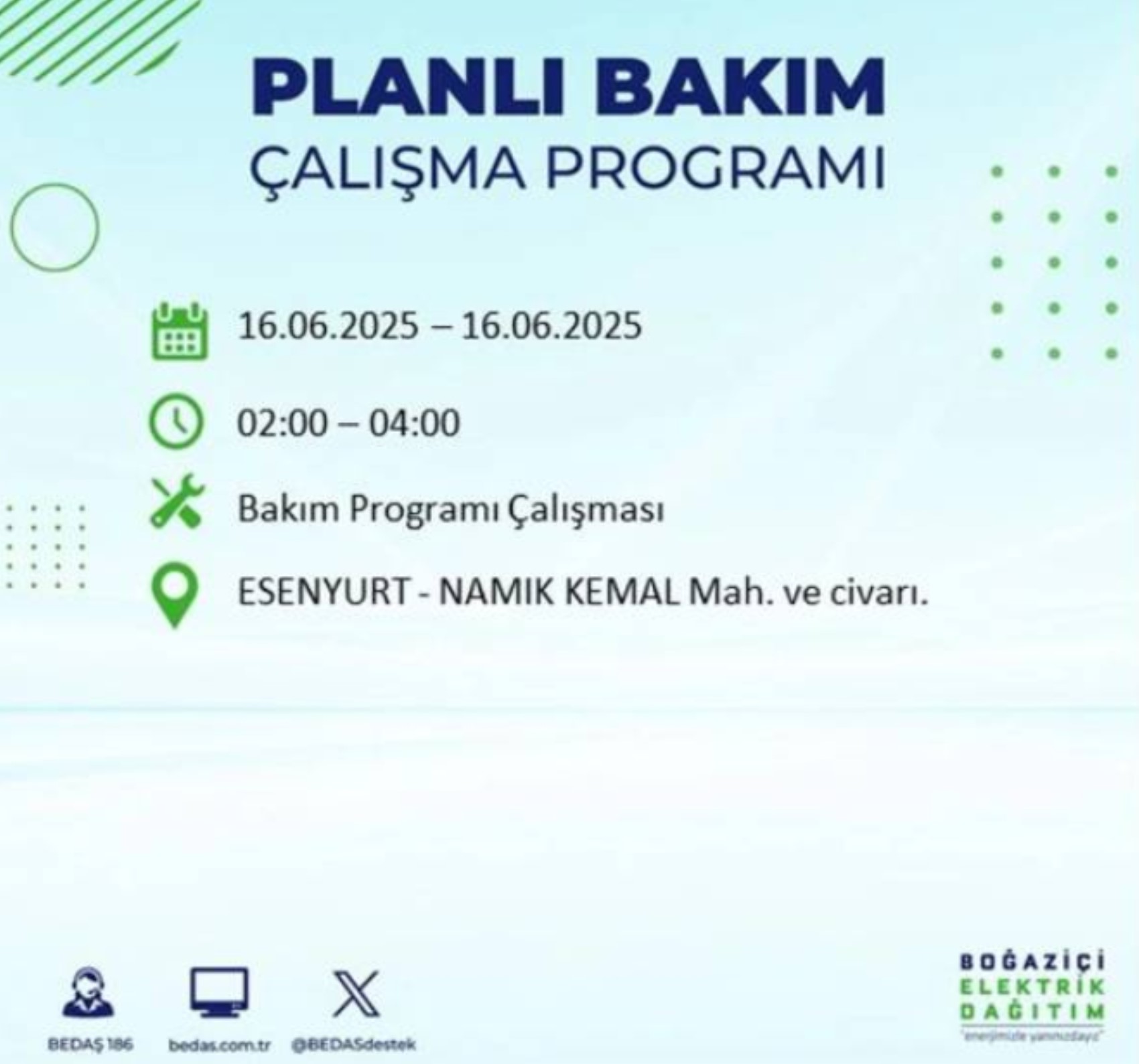 BEDAŞ paylaştı: İstanbul'da 16 Haziran Pazartesi günü elektrik kesintisi yaşanacak ilçeler