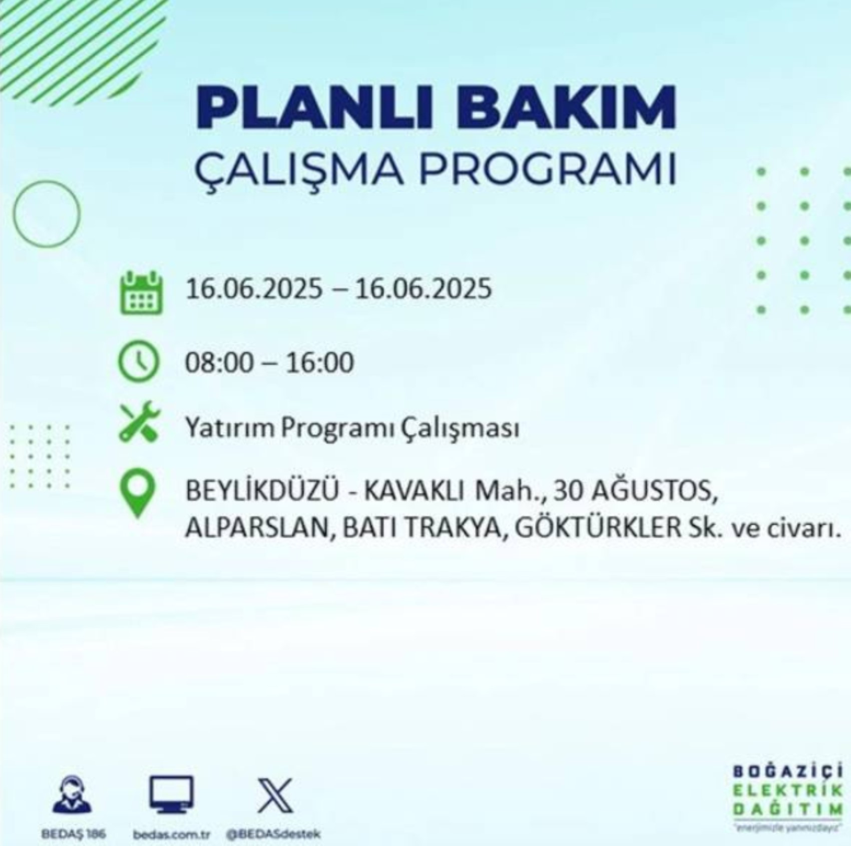 BEDAŞ paylaştı: İstanbul'da 16 Haziran Pazartesi günü elektrik kesintisi yaşanacak ilçeler