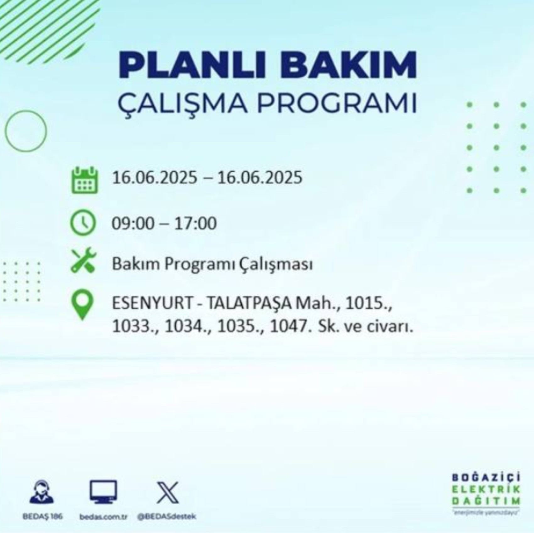 BEDAŞ paylaştı: İstanbul'da 16 Haziran Pazartesi günü elektrik kesintisi yaşanacak ilçeler