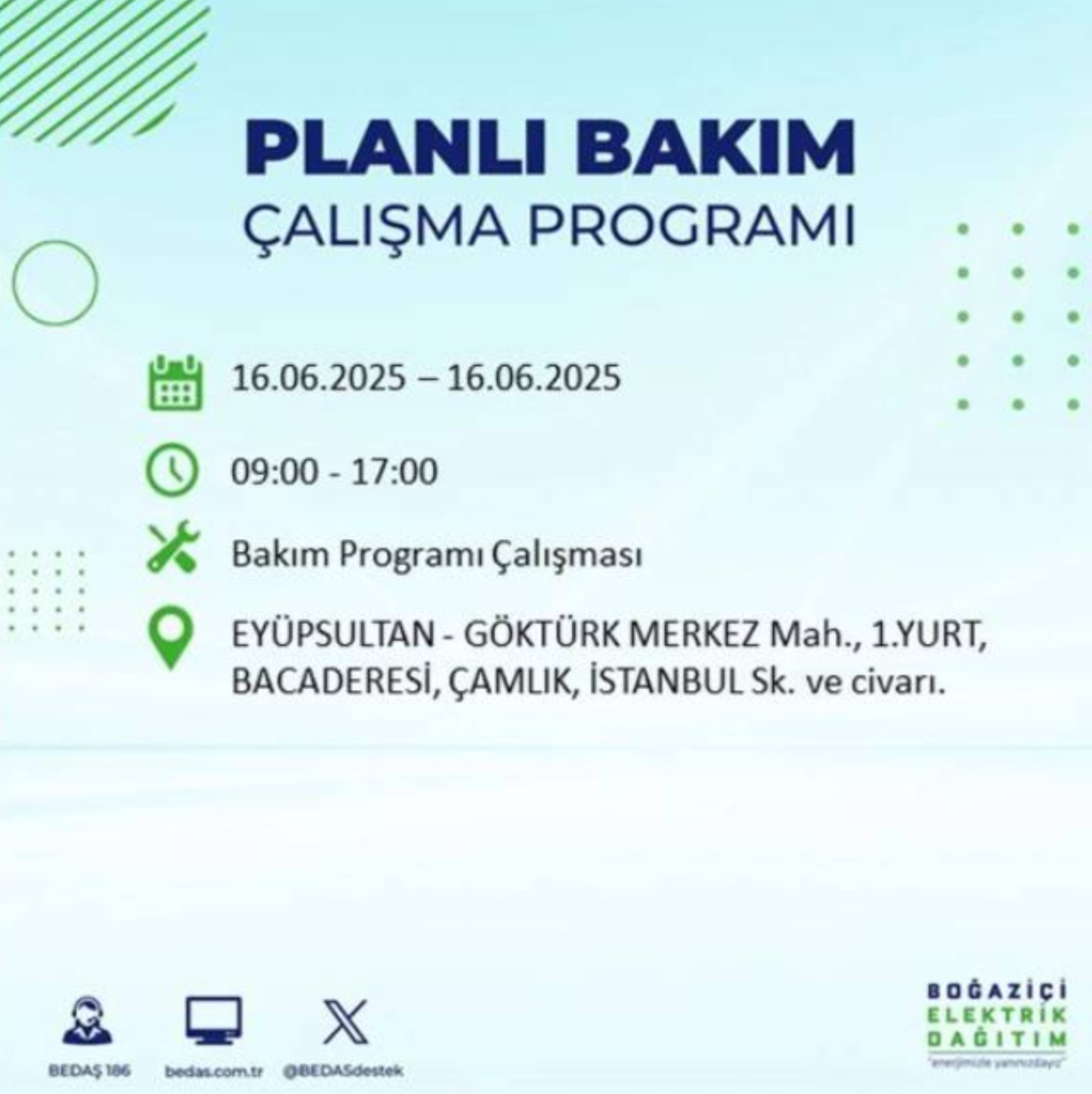 BEDAŞ paylaştı: İstanbul'da 16 Haziran Pazartesi günü elektrik kesintisi yaşanacak ilçeler