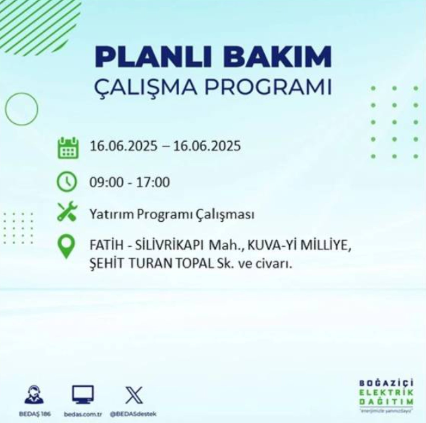 BEDAŞ paylaştı: İstanbul'da 16 Haziran Pazartesi günü elektrik kesintisi yaşanacak ilçeler