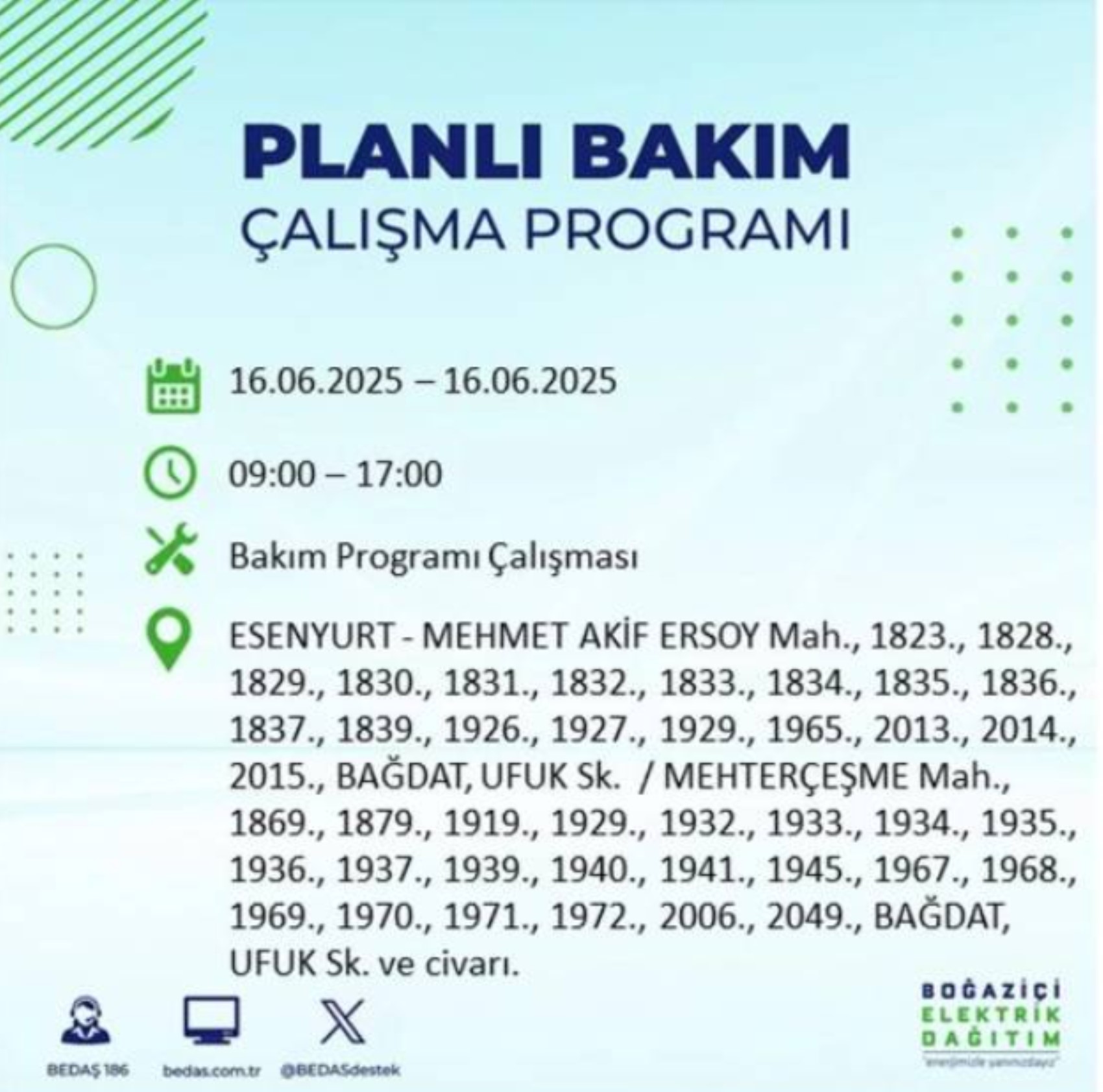 BEDAŞ paylaştı: İstanbul'da 16 Haziran Pazartesi günü elektrik kesintisi yaşanacak ilçeler