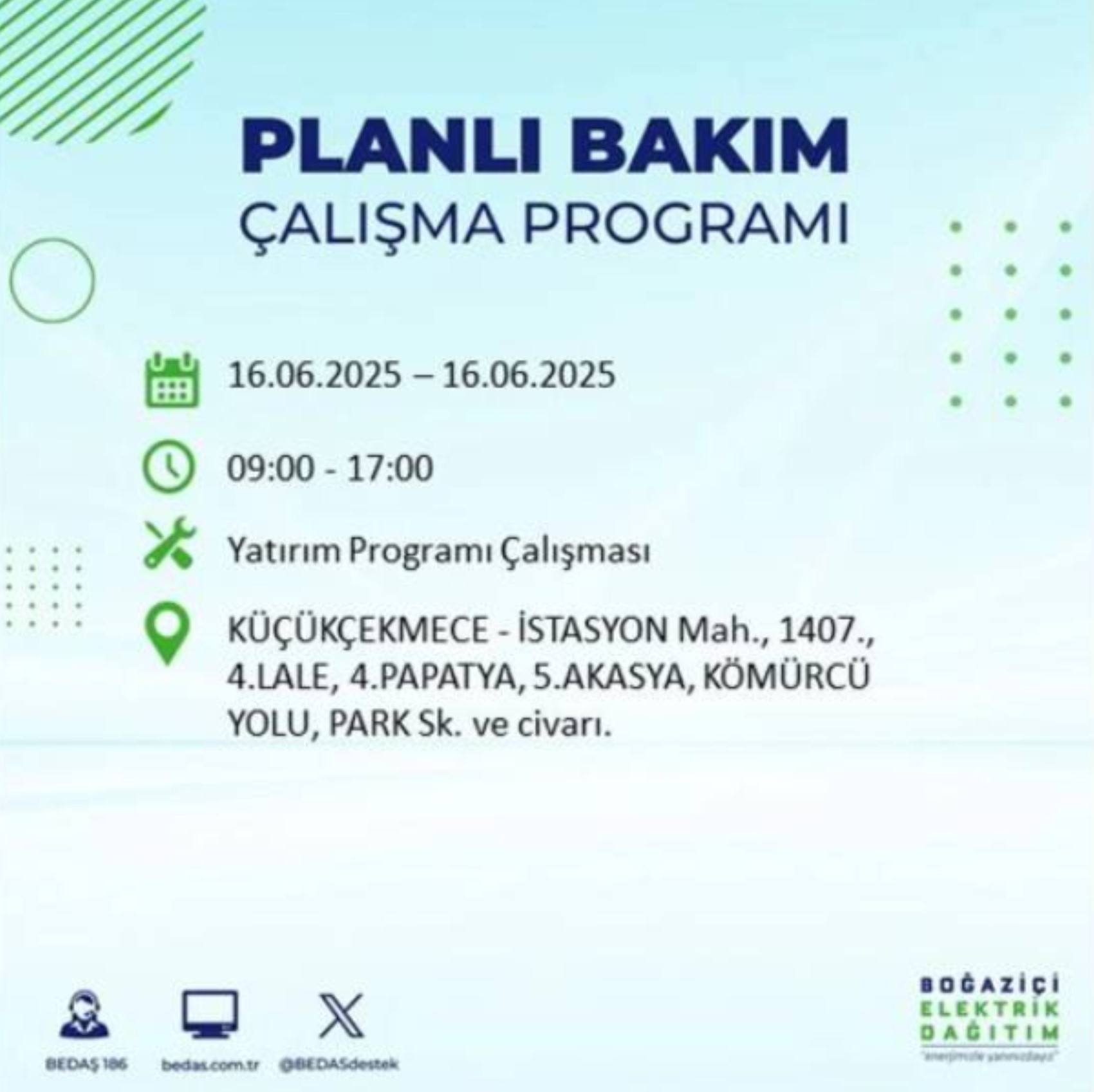 BEDAŞ paylaştı: İstanbul'da 16 Haziran Pazartesi günü elektrik kesintisi yaşanacak ilçeler