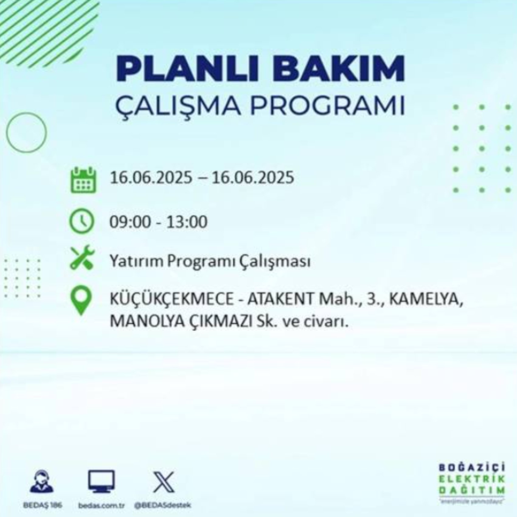 BEDAŞ paylaştı: İstanbul'da 16 Haziran Pazartesi günü elektrik kesintisi yaşanacak ilçeler