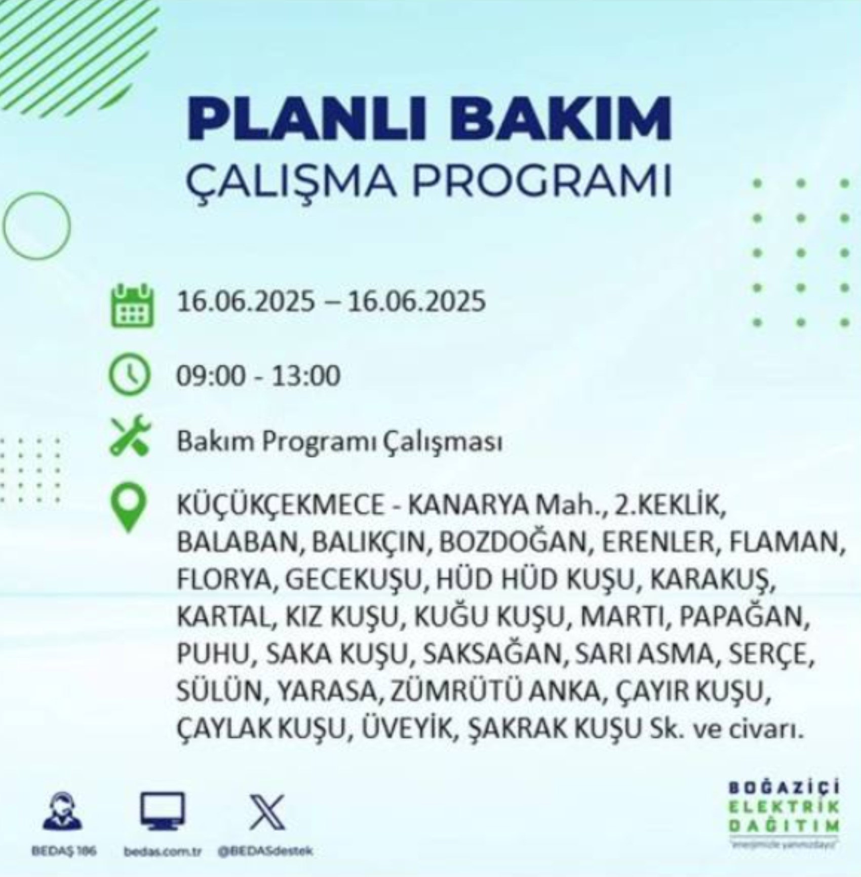 BEDAŞ paylaştı: İstanbul'da 16 Haziran Pazartesi günü elektrik kesintisi yaşanacak ilçeler