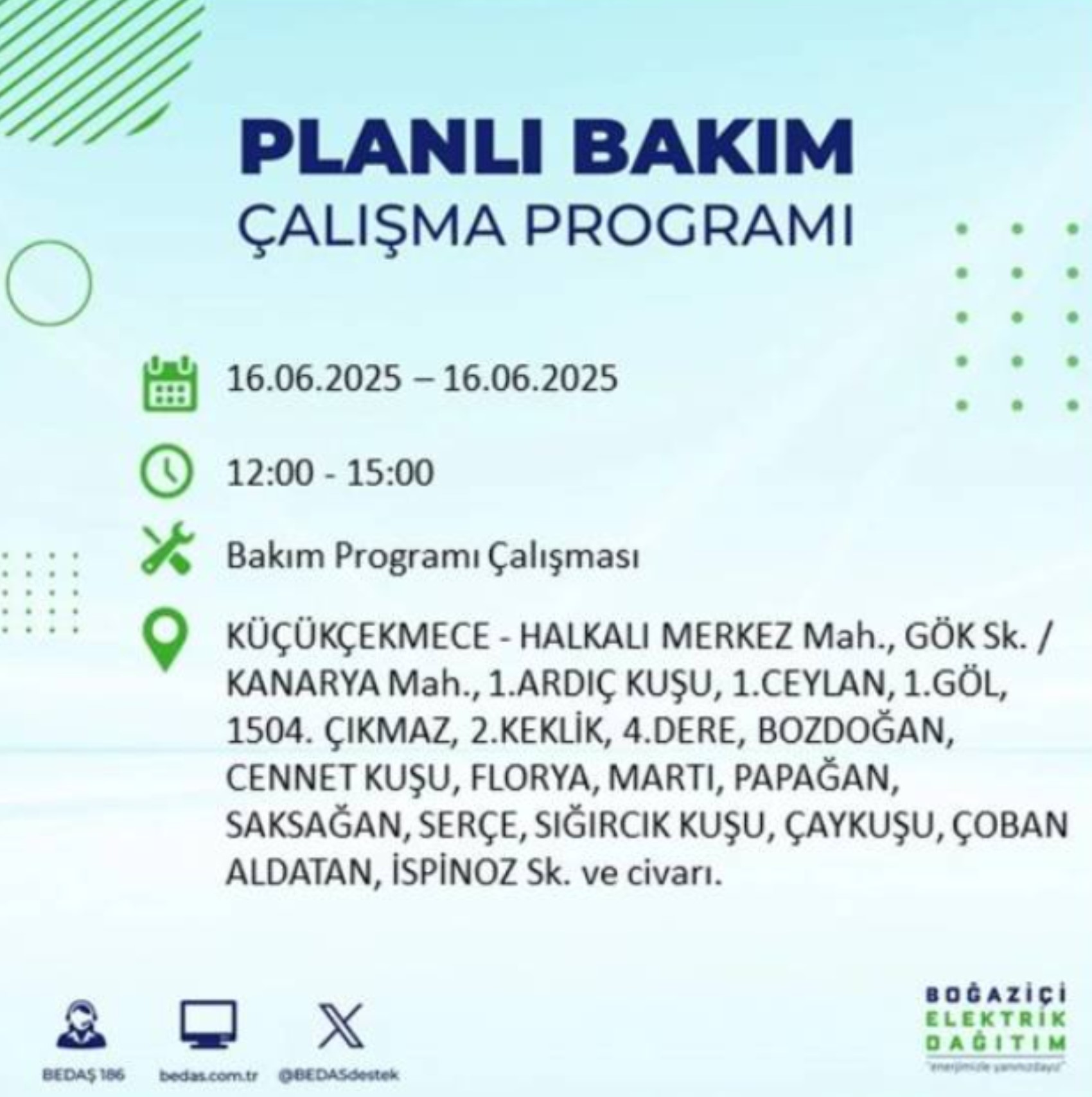 BEDAŞ paylaştı: İstanbul'da 16 Haziran Pazartesi günü elektrik kesintisi yaşanacak ilçeler