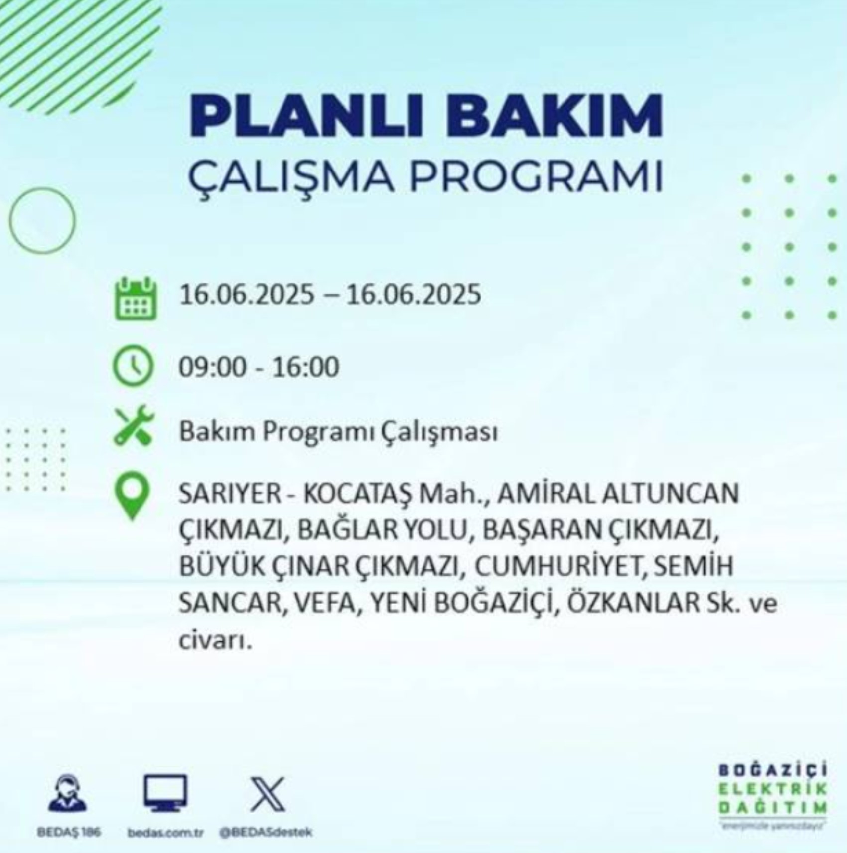 BEDAŞ paylaştı: İstanbul'da 16 Haziran Pazartesi günü elektrik kesintisi yaşanacak ilçeler