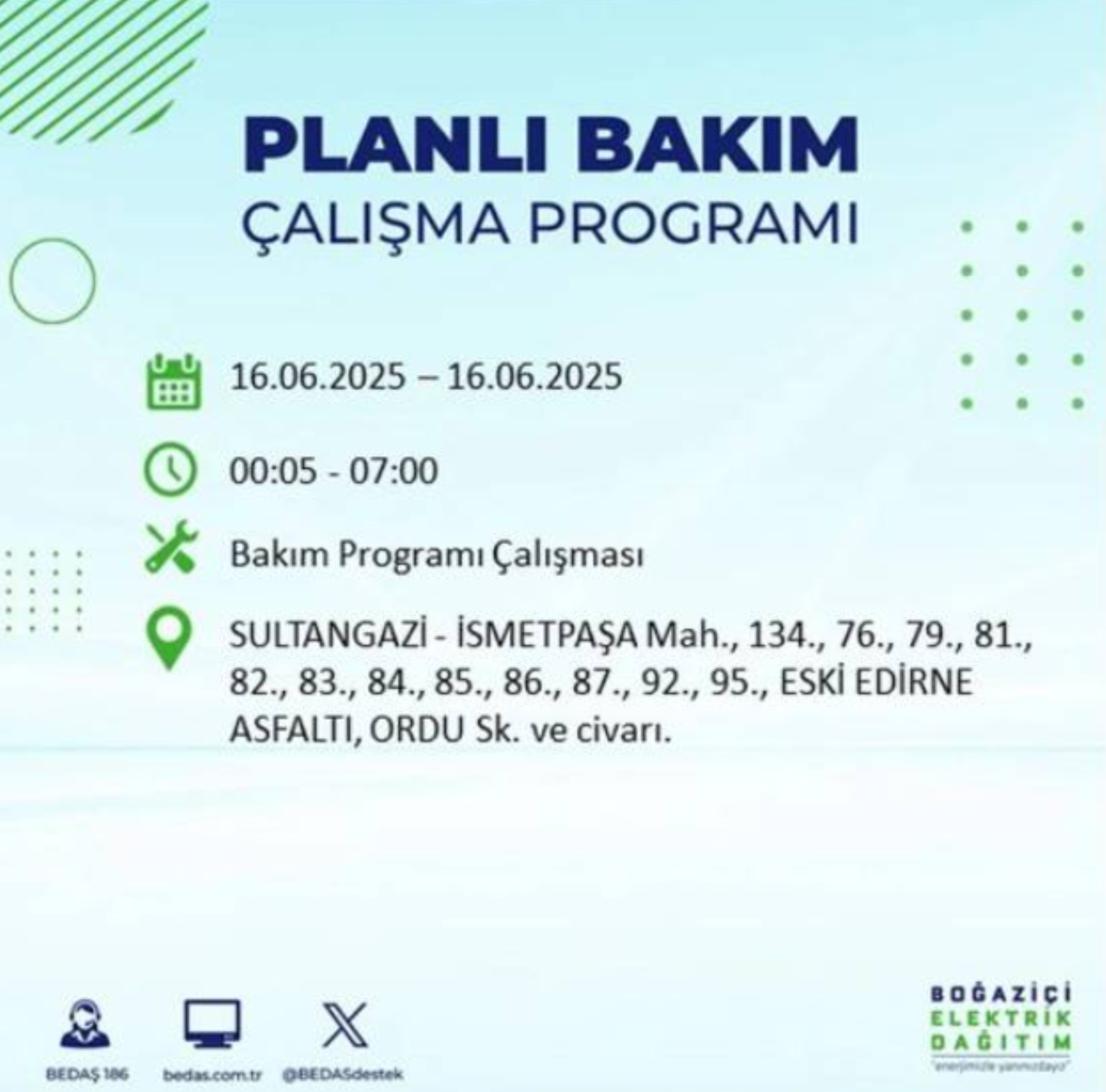 BEDAŞ paylaştı: İstanbul'da 16 Haziran Pazartesi günü elektrik kesintisi yaşanacak ilçeler