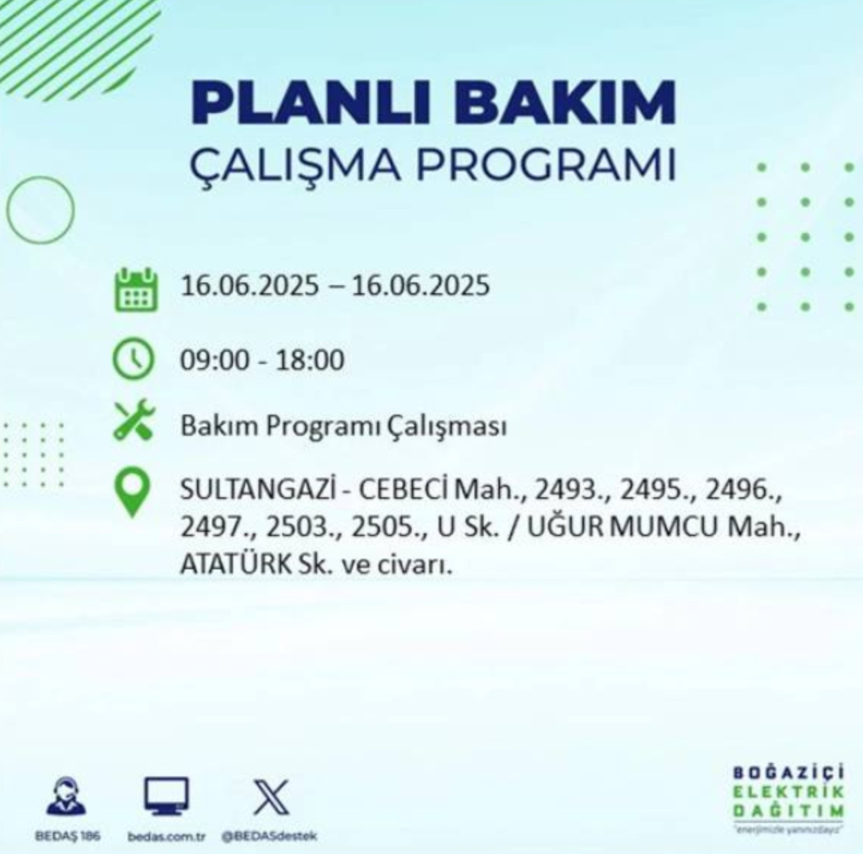 BEDAŞ paylaştı: İstanbul'da 16 Haziran Pazartesi günü elektrik kesintisi yaşanacak ilçeler