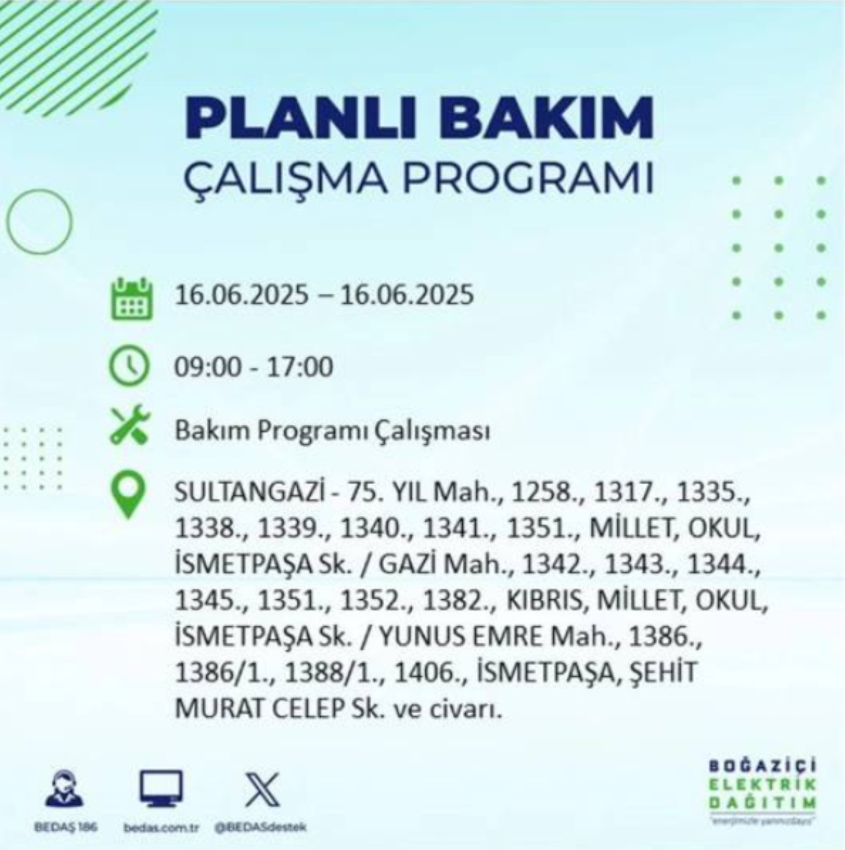 BEDAŞ paylaştı: İstanbul'da 16 Haziran Pazartesi günü elektrik kesintisi yaşanacak ilçeler