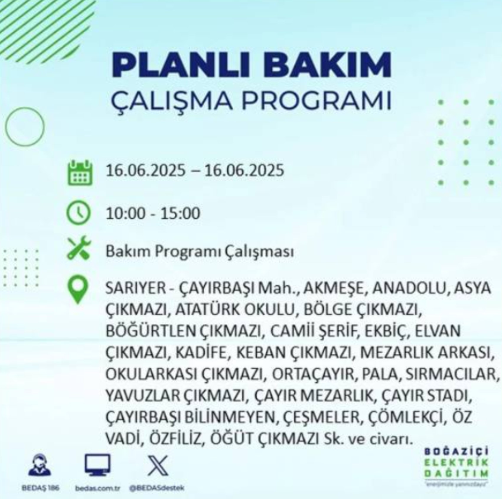 BEDAŞ paylaştı: İstanbul'da 16 Haziran Pazartesi günü elektrik kesintisi yaşanacak ilçeler