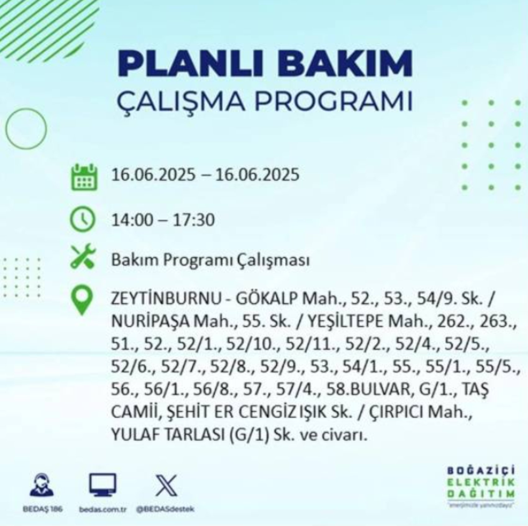 BEDAŞ paylaştı: İstanbul'da 16 Haziran Pazartesi günü elektrik kesintisi yaşanacak ilçeler