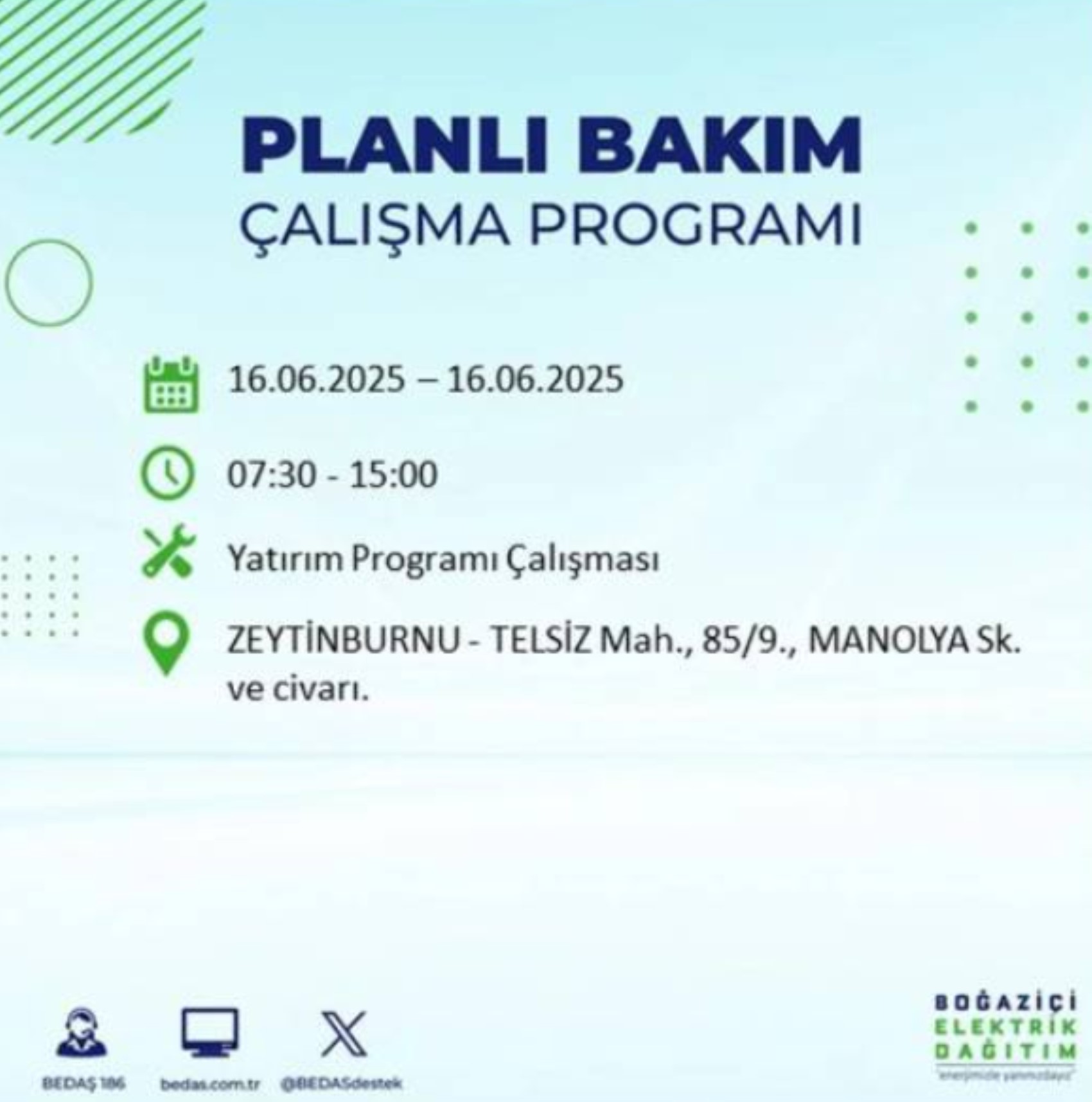 BEDAŞ paylaştı: İstanbul'da 16 Haziran Pazartesi günü elektrik kesintisi yaşanacak ilçeler