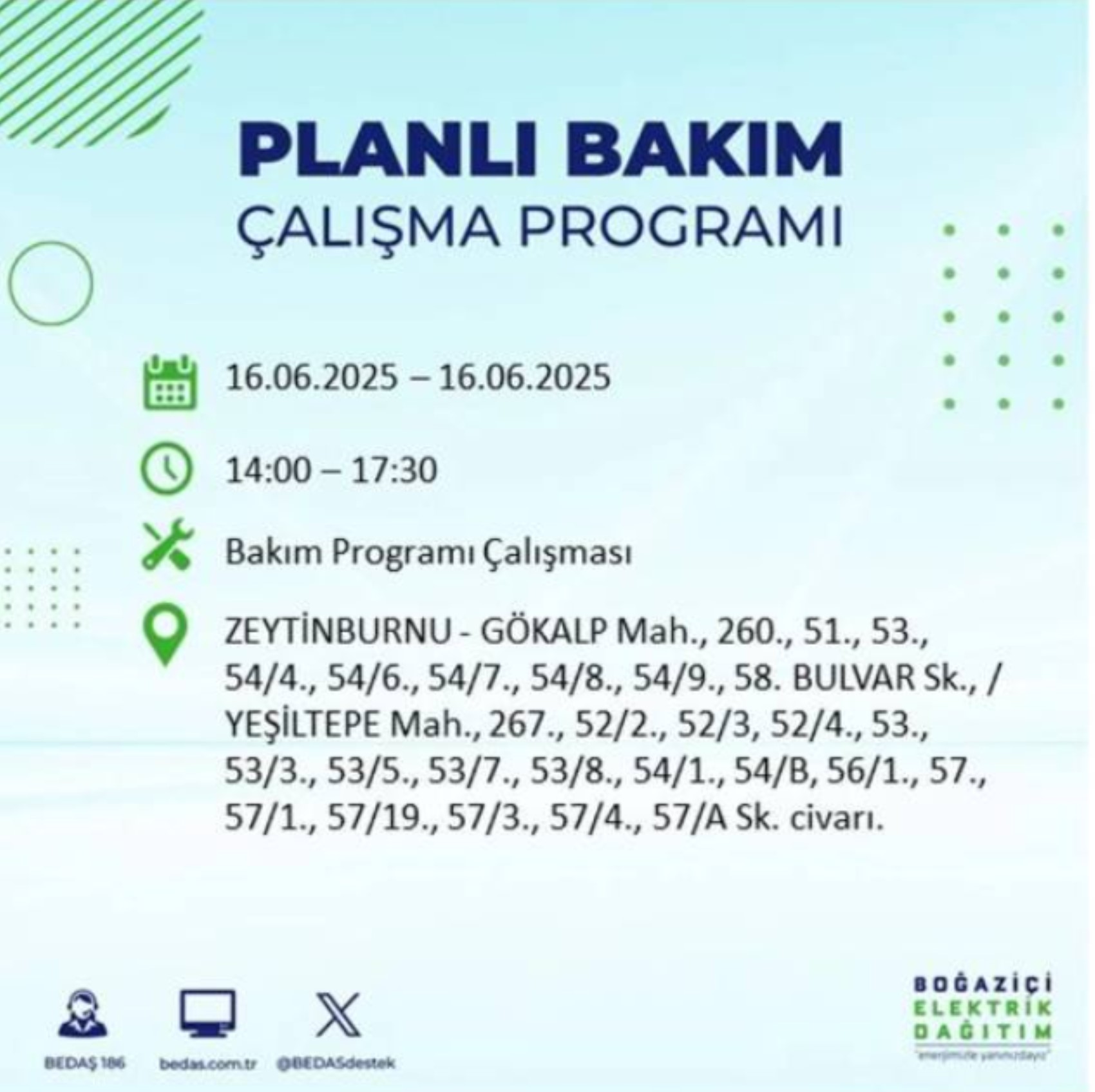 BEDAŞ paylaştı: İstanbul'da 16 Haziran Pazartesi günü elektrik kesintisi yaşanacak ilçeler