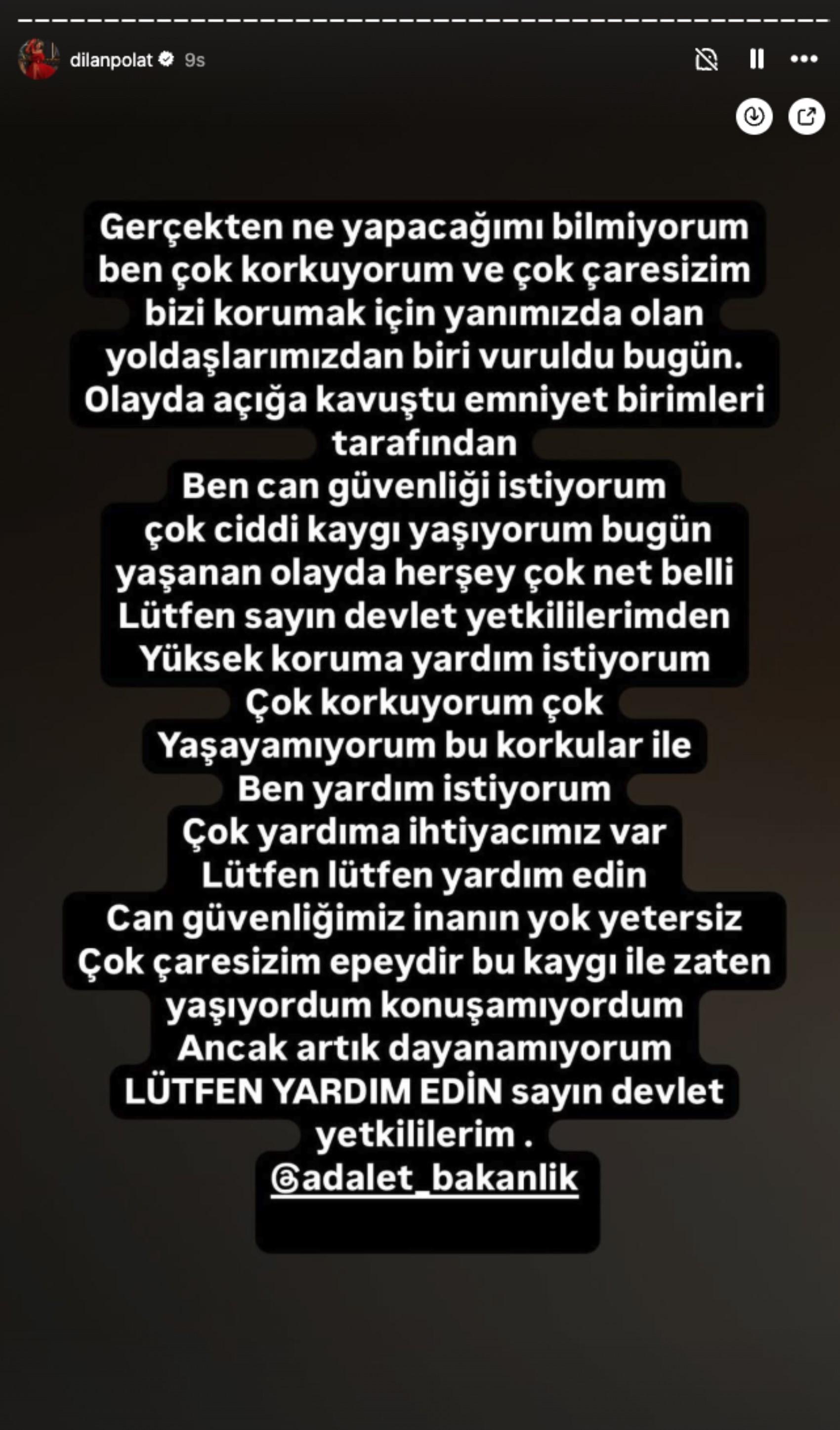 Koruması silahlı saldırıya uğrayan Dilan Polat'tan peş peşe paylaşımlar! Adalet Bakanlığı'na seslendi...