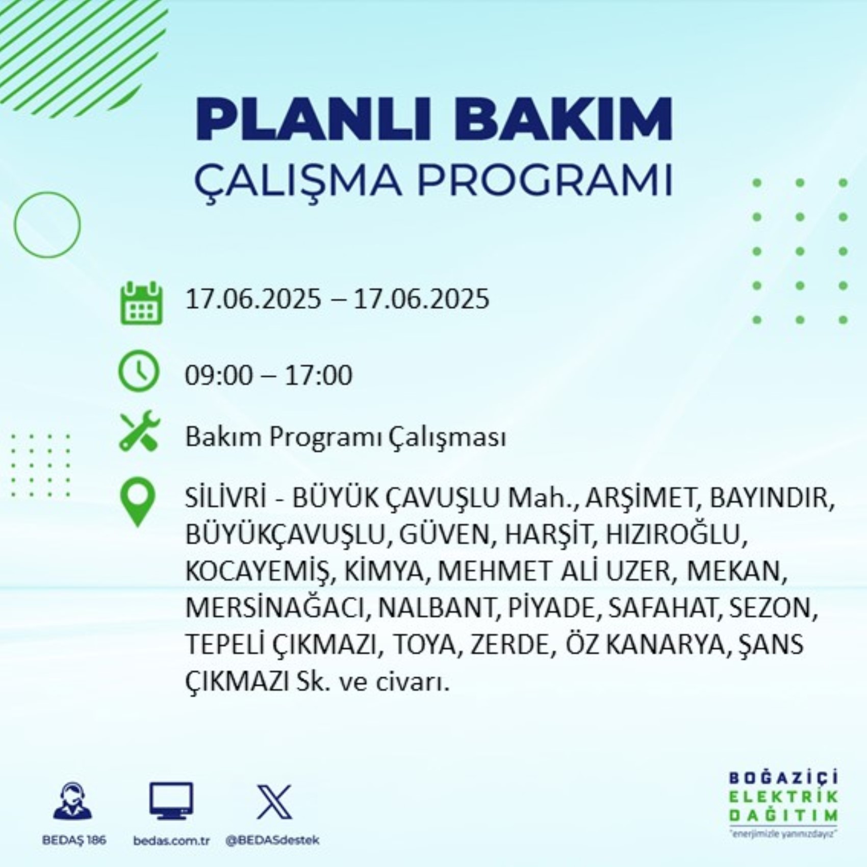 BEDAŞ paylaştı: İstanbul'da 17 Haziran Salı günü elektrik kesintisi yaşanacak ilçeler