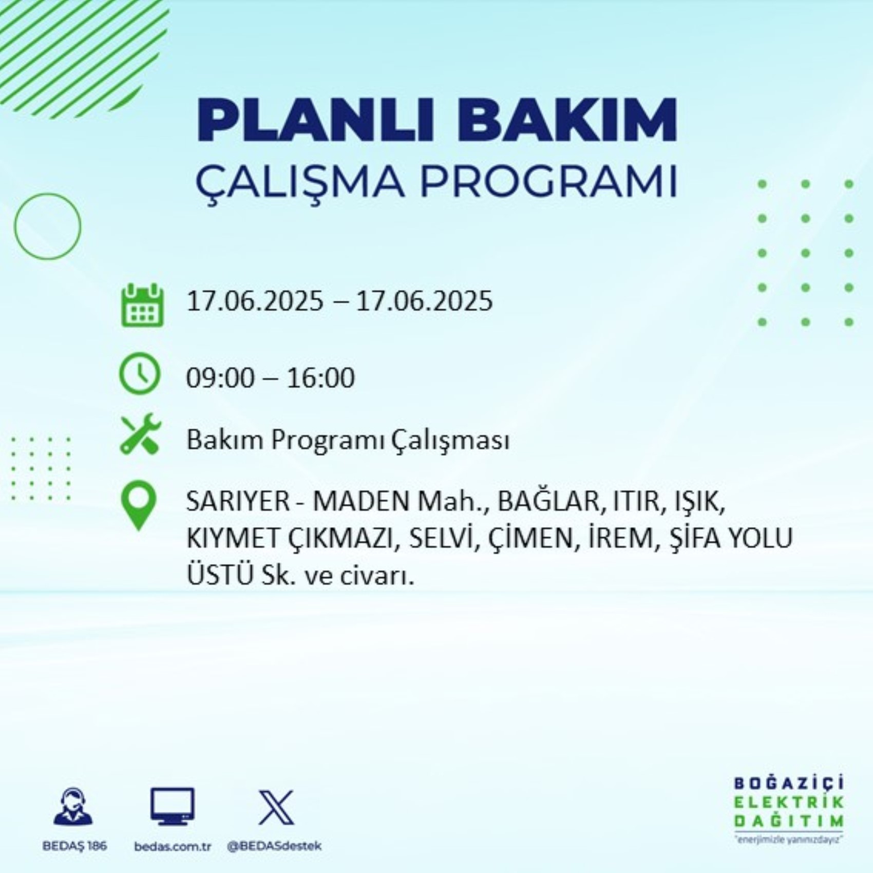 BEDAŞ paylaştı: İstanbul'da 17 Haziran Salı günü elektrik kesintisi yaşanacak ilçeler