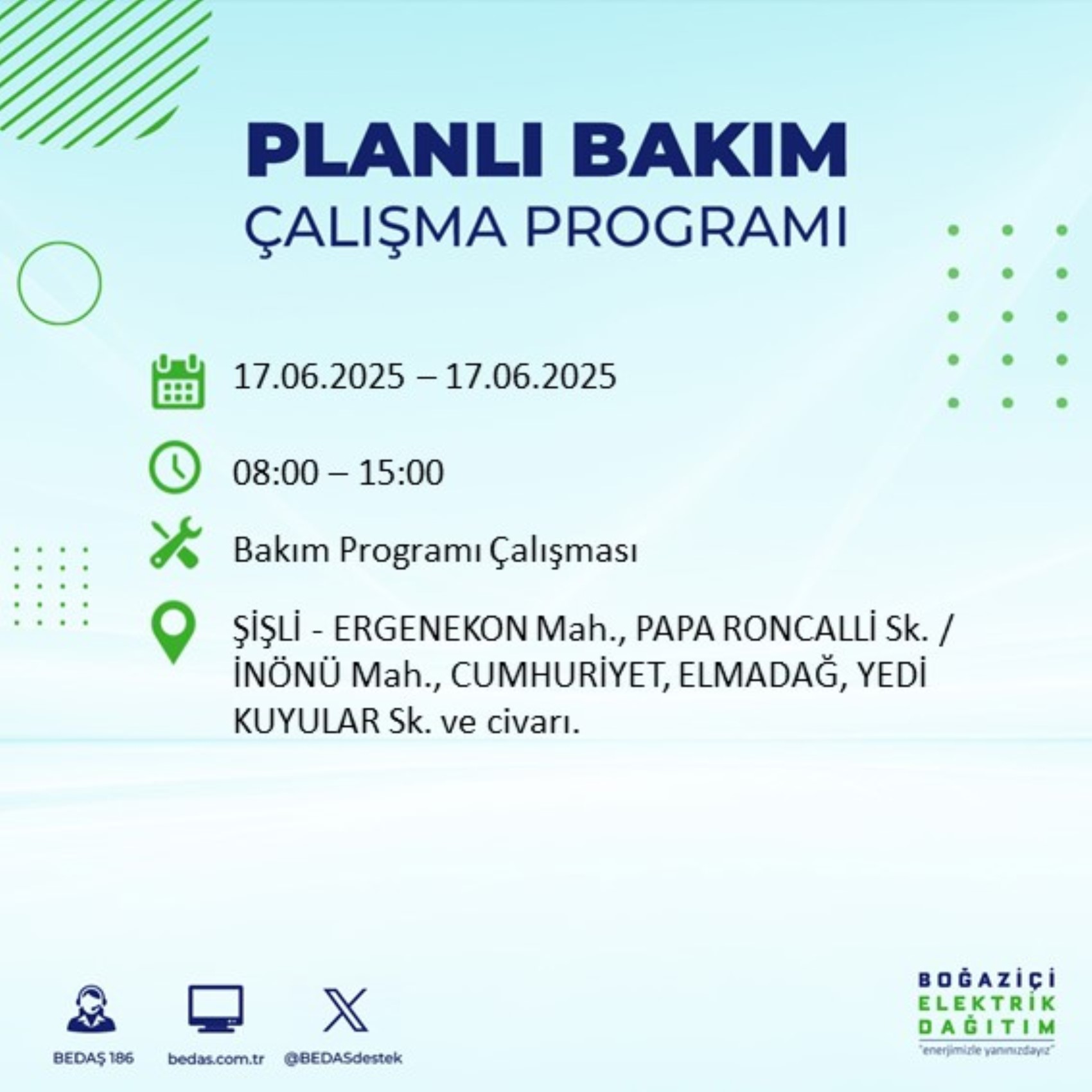 BEDAŞ paylaştı: İstanbul'da 17 Haziran Salı günü elektrik kesintisi yaşanacak ilçeler