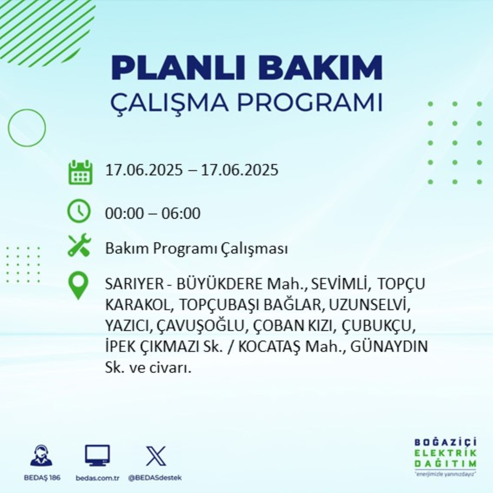 BEDAŞ paylaştı: İstanbul'da 17 Haziran Salı günü elektrik kesintisi yaşanacak ilçeler