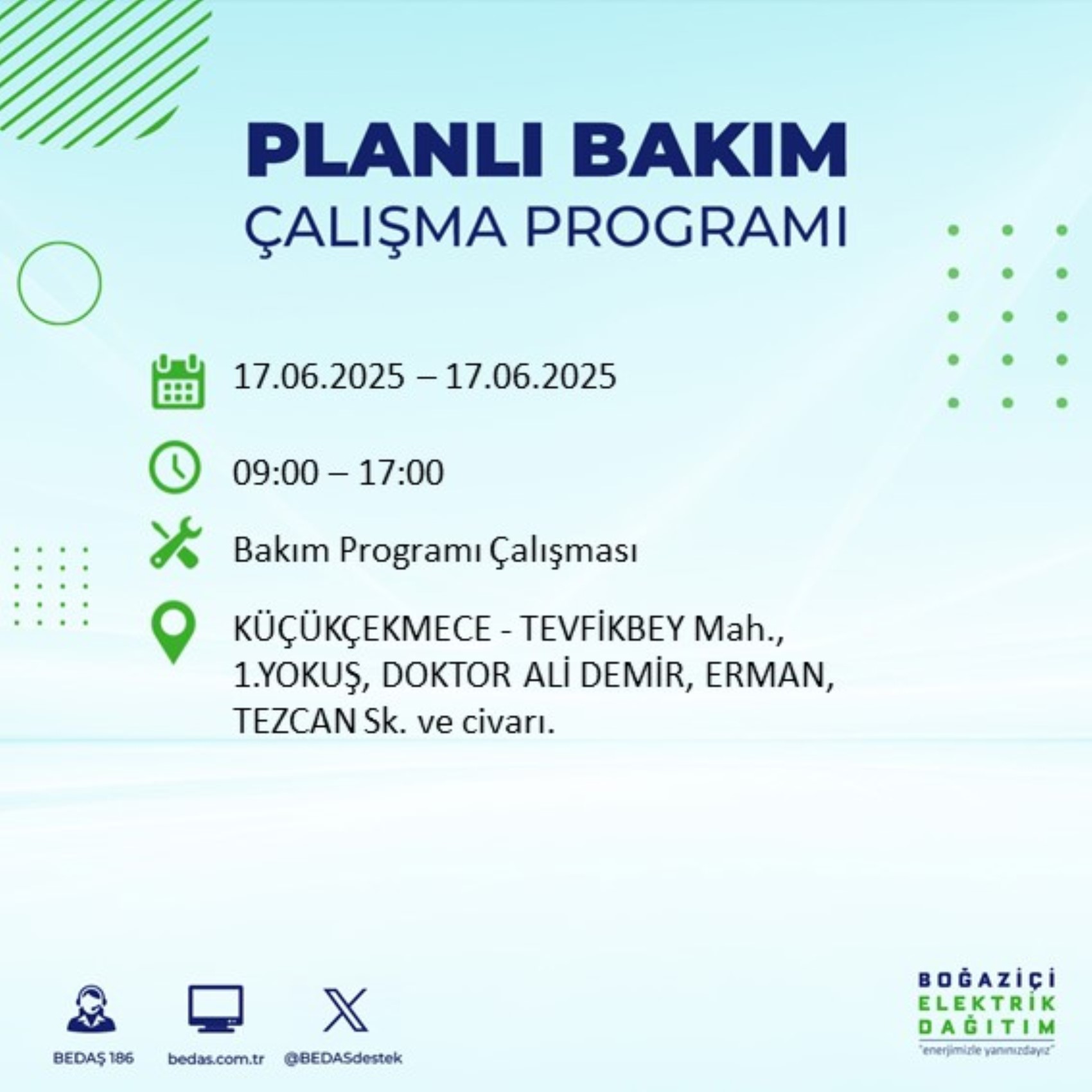 BEDAŞ paylaştı: İstanbul'da 17 Haziran Salı günü elektrik kesintisi yaşanacak ilçeler