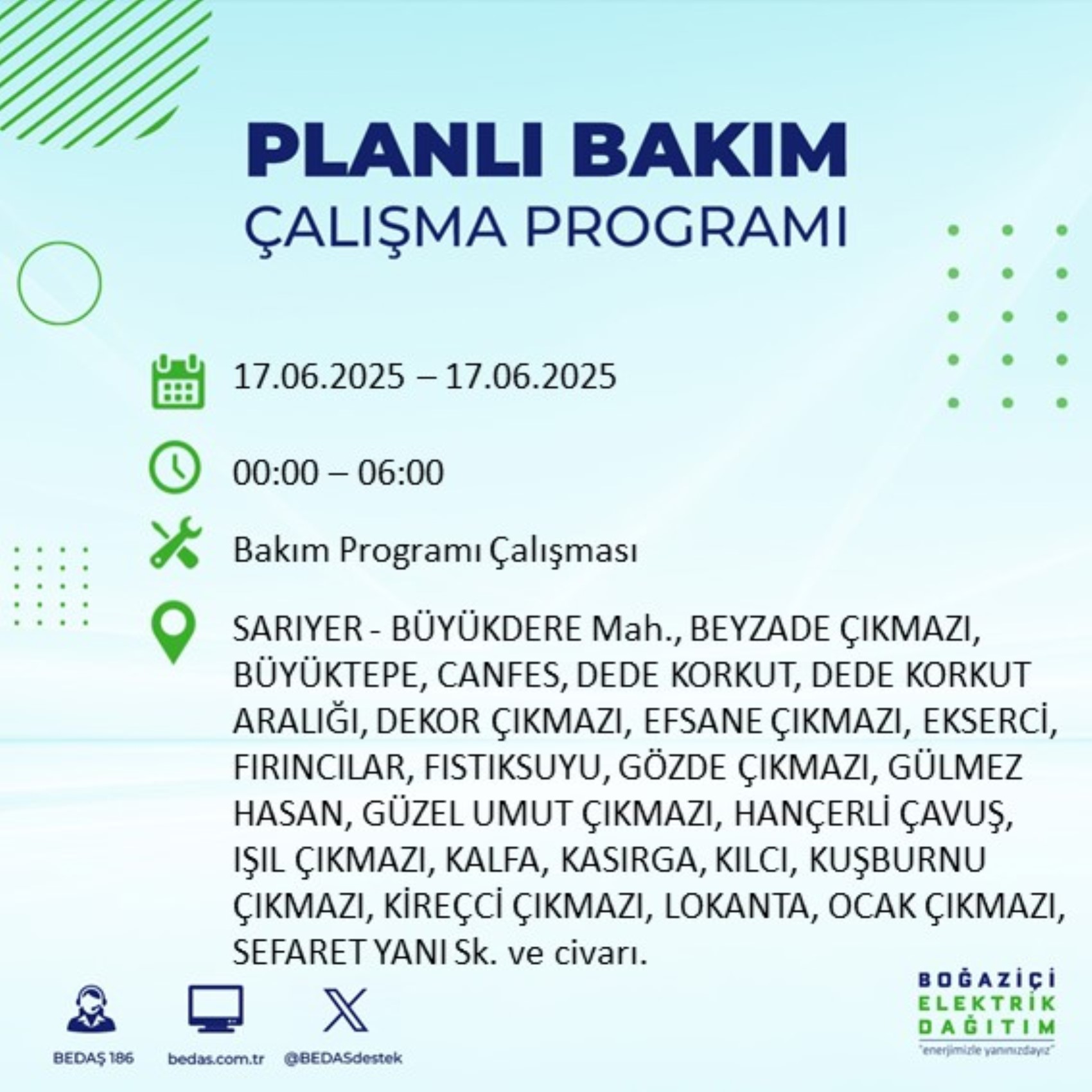 BEDAŞ paylaştı: İstanbul'da 17 Haziran Salı günü elektrik kesintisi yaşanacak ilçeler