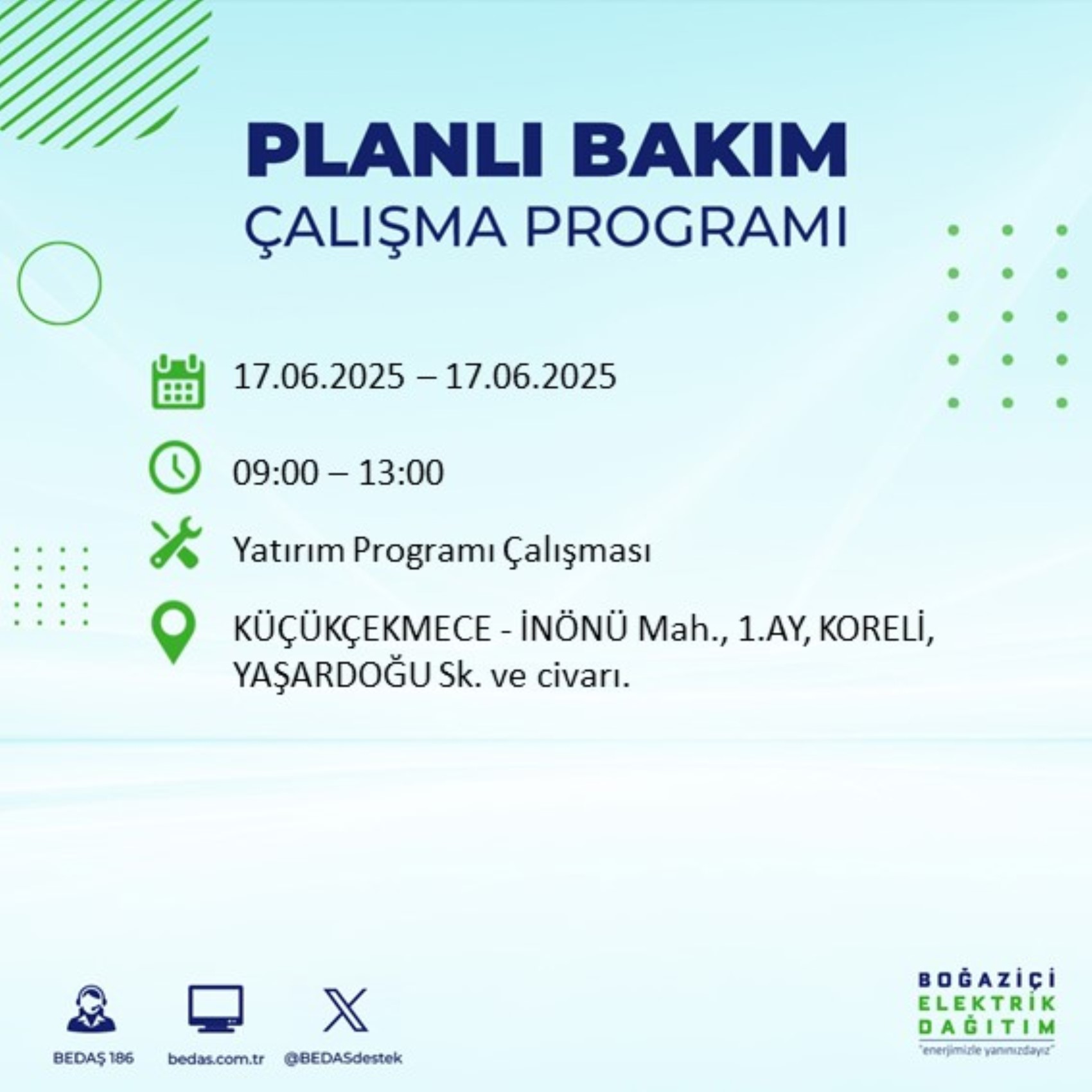 BEDAŞ paylaştı: İstanbul'da 17 Haziran Salı günü elektrik kesintisi yaşanacak ilçeler