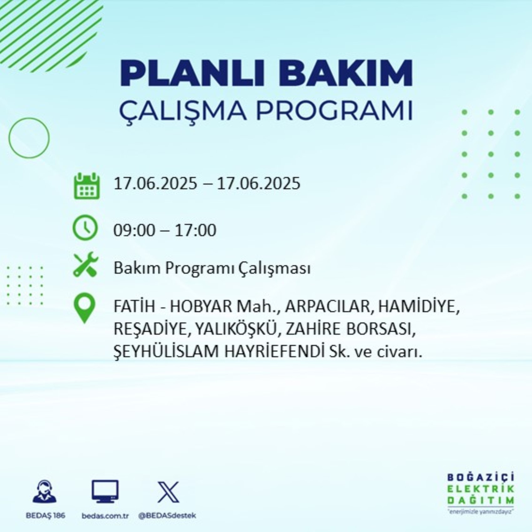 BEDAŞ paylaştı: İstanbul'da 17 Haziran Salı günü elektrik kesintisi yaşanacak ilçeler