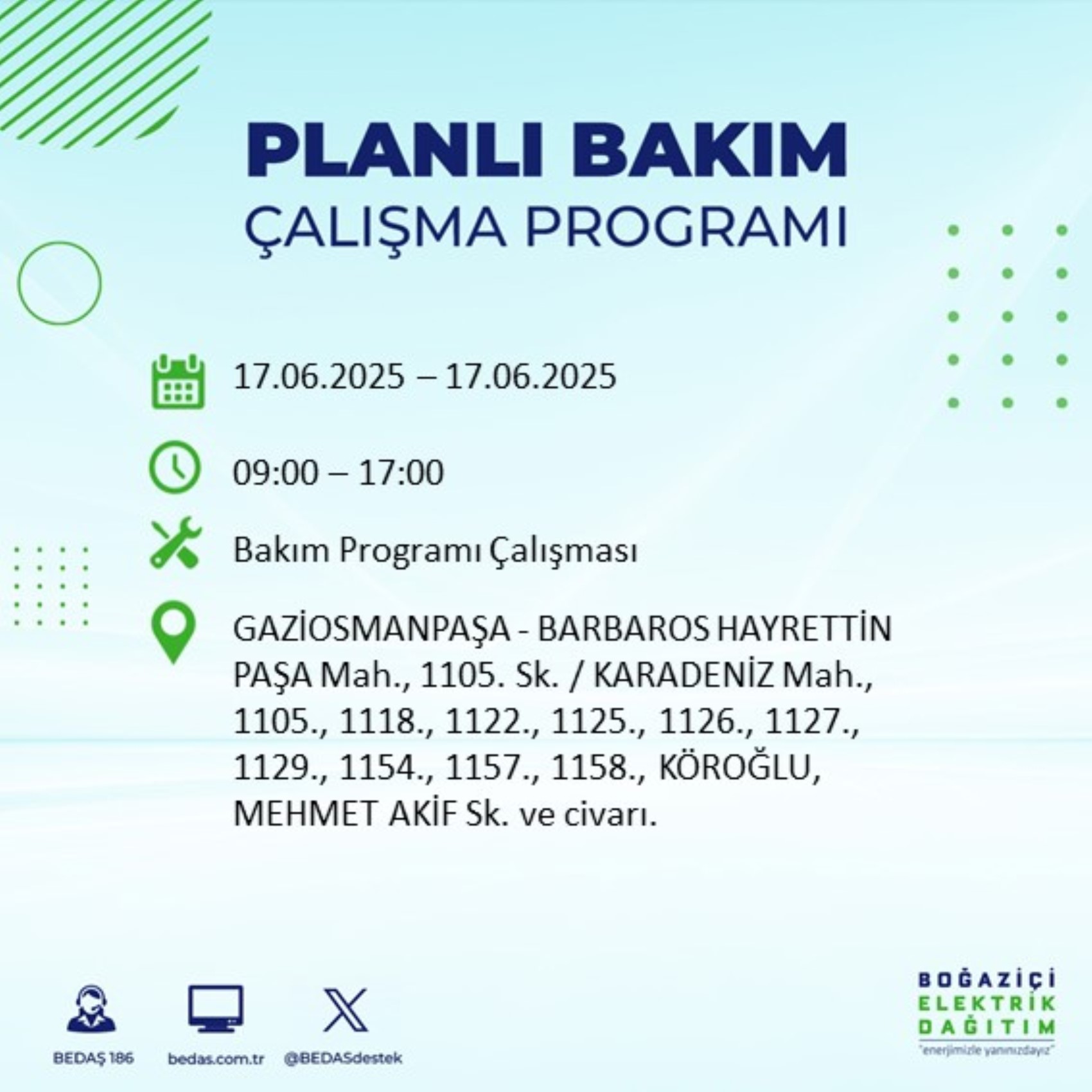 BEDAŞ paylaştı: İstanbul'da 17 Haziran Salı günü elektrik kesintisi yaşanacak ilçeler