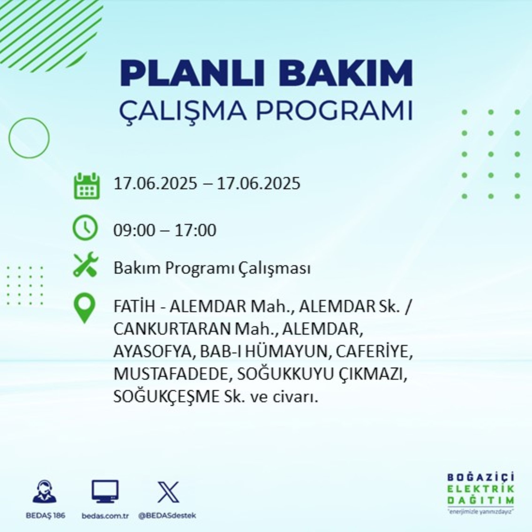 BEDAŞ paylaştı: İstanbul'da 17 Haziran Salı günü elektrik kesintisi yaşanacak ilçeler