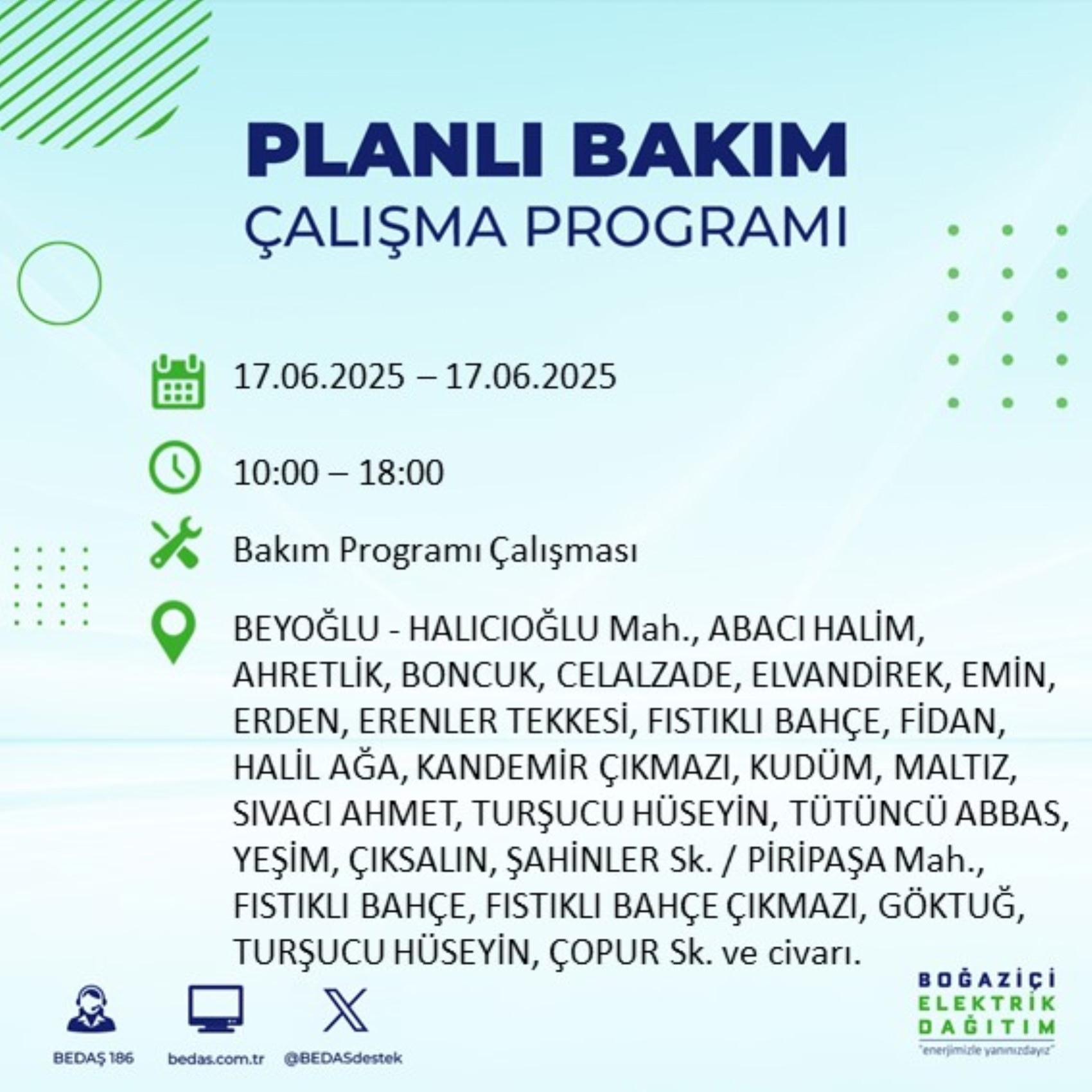 BEDAŞ paylaştı: İstanbul'da 17 Haziran Salı günü elektrik kesintisi yaşanacak ilçeler